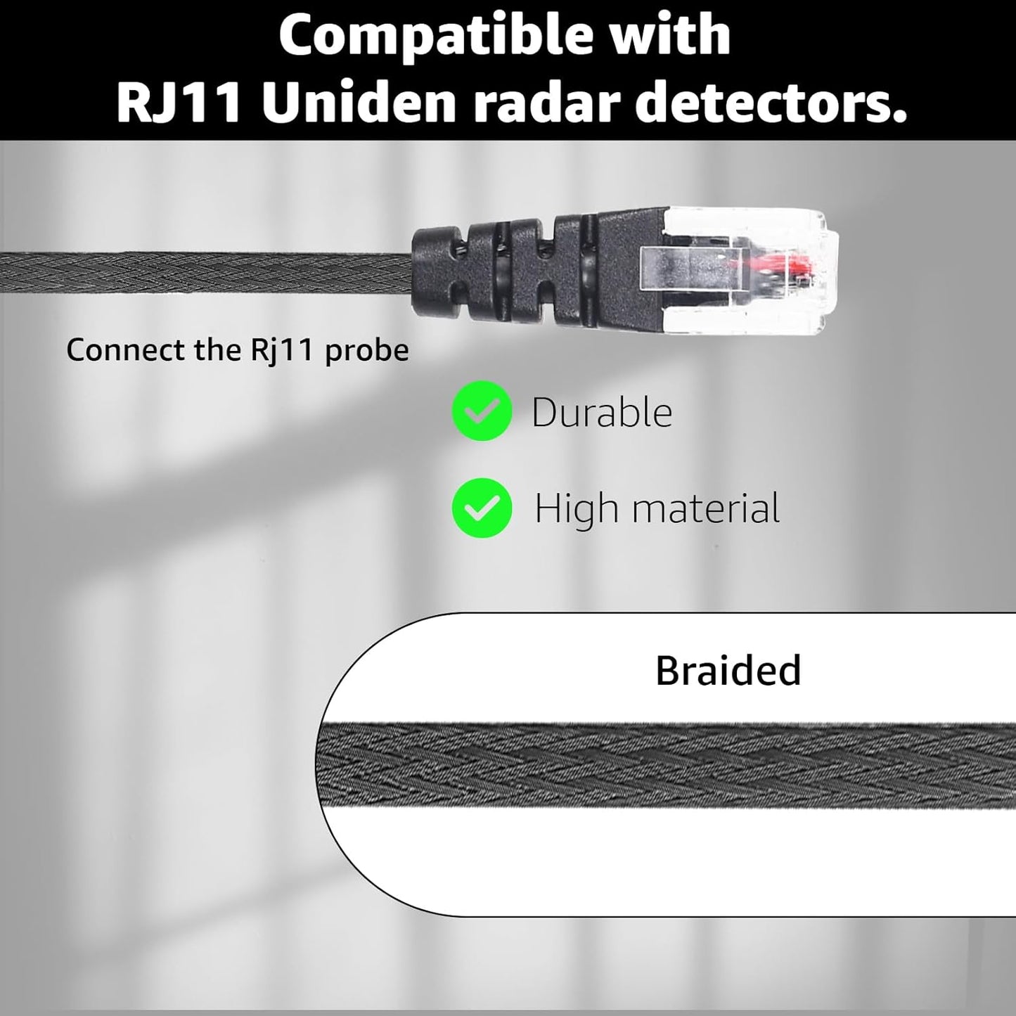 2PCS RJ11 Replacement Mirror Wire Power Cord for Uniden Radar Detectors,Fits R4 R3 R1 R7 R8 Model(3005201U)