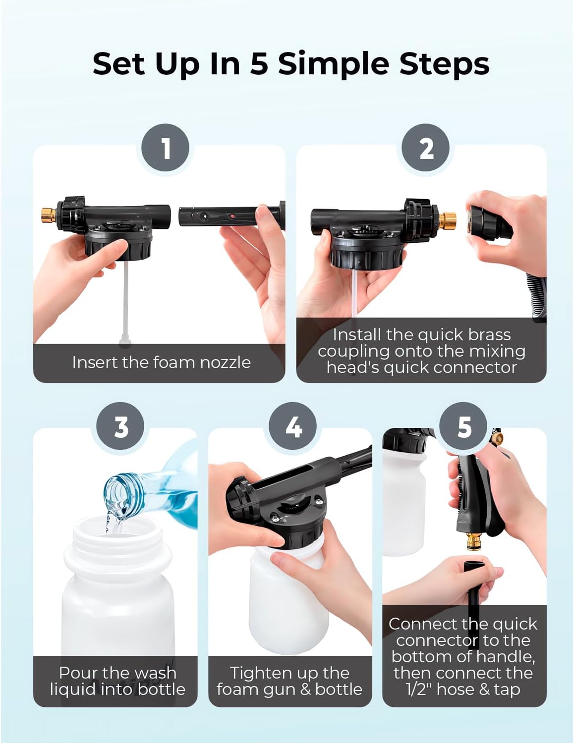 Car Wash Foam Gun + Microfiber Wash Mitt - Car Foam Sprayer - Foam Cannon for Hose - Spray Foam Gun Cleaner - Snow Foam Blaster for Cars, Boats, RVs, Foam Cannon Connects to Any Garden Hose