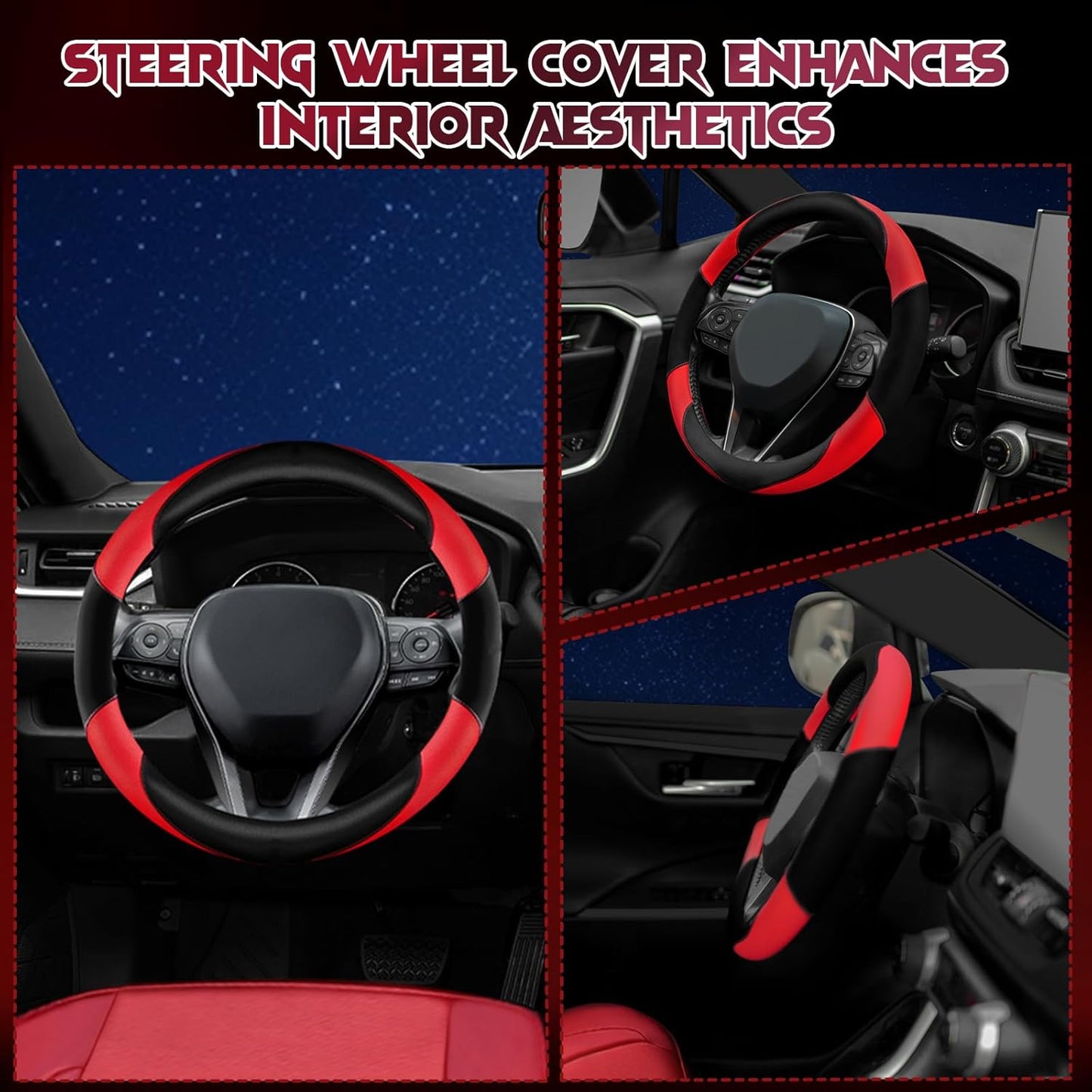 Breathable Soft Leather Steering Wheel Cover with Anti-Slip Grip, fits 14.2 to 14.96 inch Round Wheels and Compatible with Tesla, Toyota, Honda, Nissan Models(Sedans and SUVs)