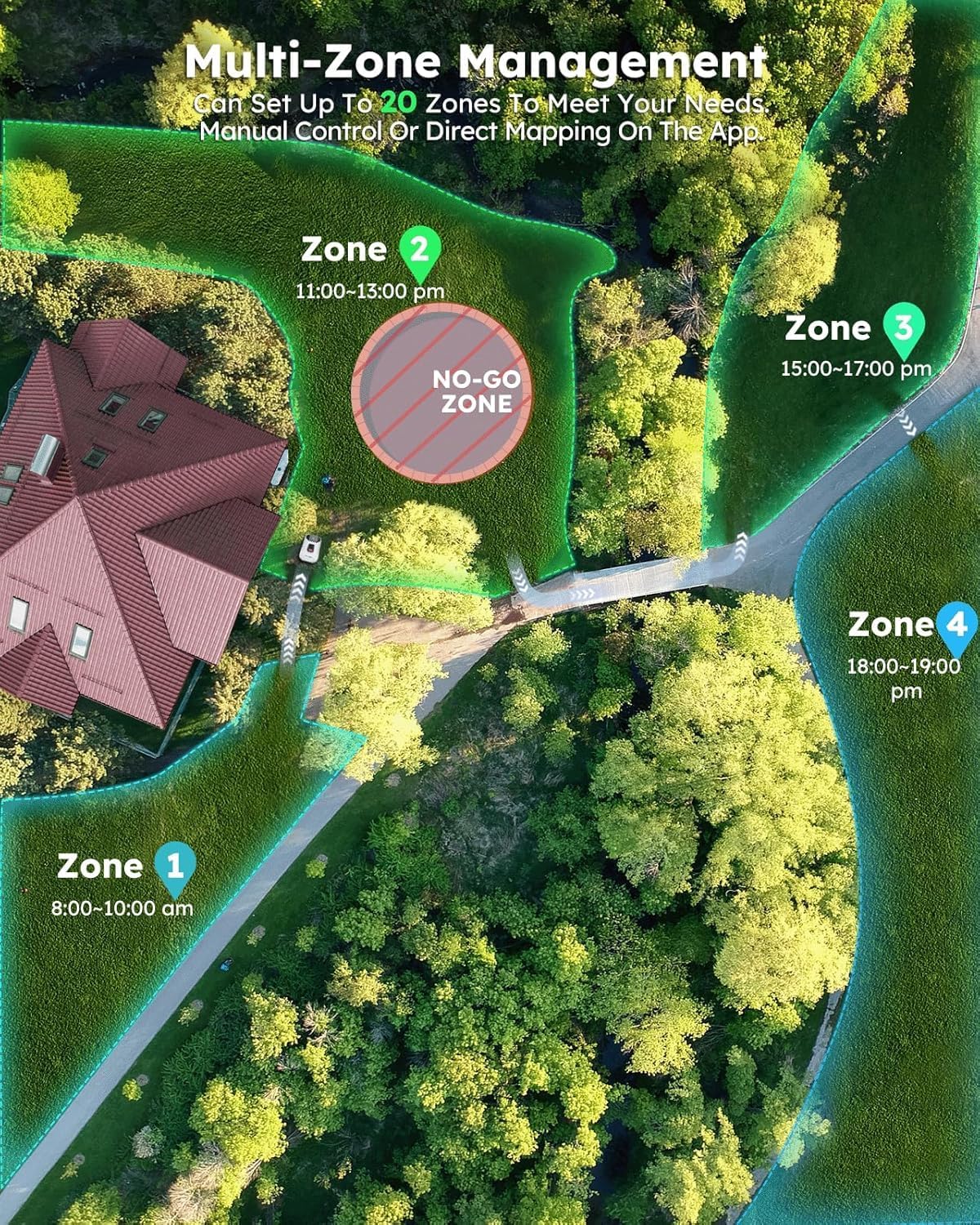 Genie3000 Robot Lawn Mower - NO Wire, Full Band RTK+4-Eye Vision Robotic Lawnmower for 0.91 Acre, Auto Mapping, Multi-Zone Management, Accurate Obstacle Avoidance, Intelligent Path Planning