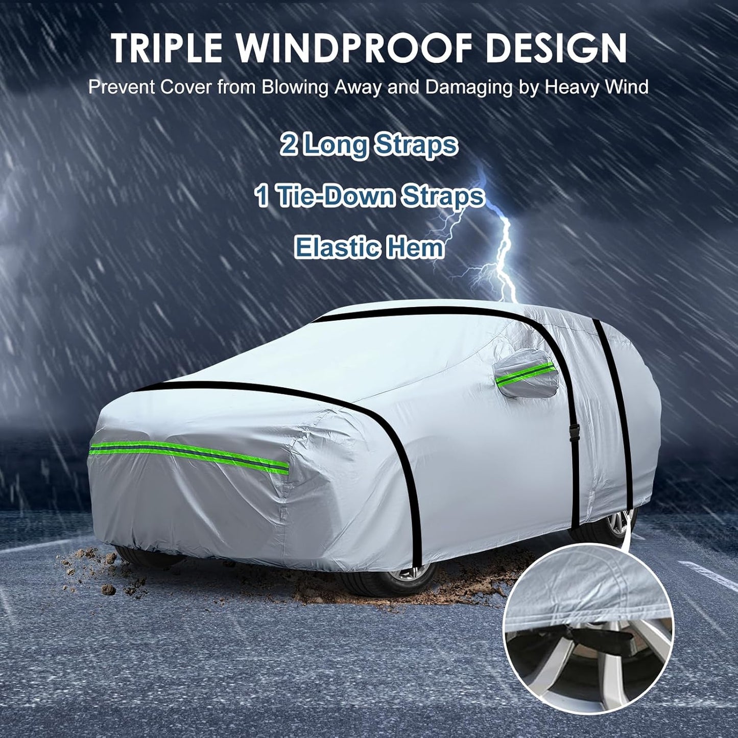 AUQDD 6-Layers Premium Sedan Car Cover Waterproof All Weather Weatherproof UV Sun Protection Snow Dust Storm Resistant Outdoor Exterior Custom Form-Fit Full Padded Car Cover with Straps 205"-214" K5