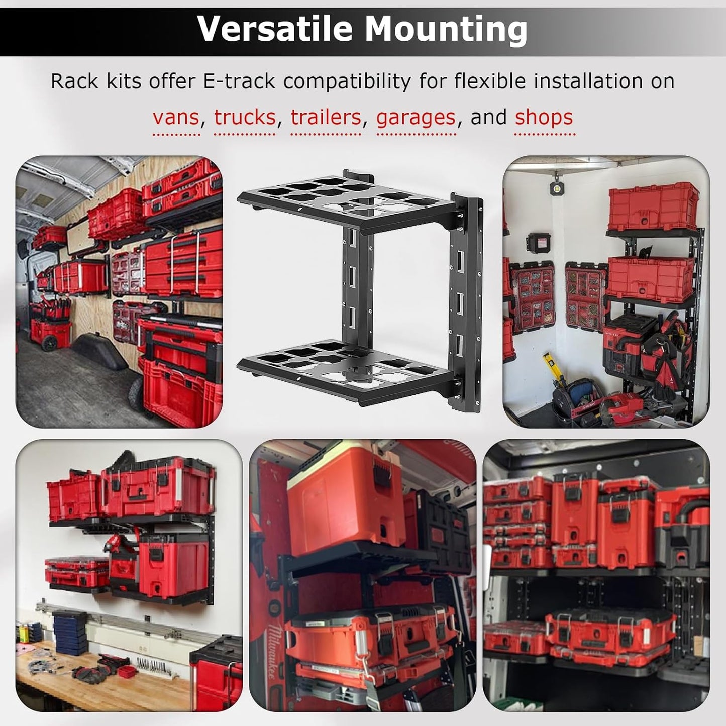Upgraded Carbon Steel 2-Shelf Racking Kit, 48-22-8480 Compatible with Mil. Waukee Packout Shelf Wall Mount, 80 lbs Load Capacity, Extended 23-inch E-Track, 2-Shelf Compatible Mil. Waukee Packout