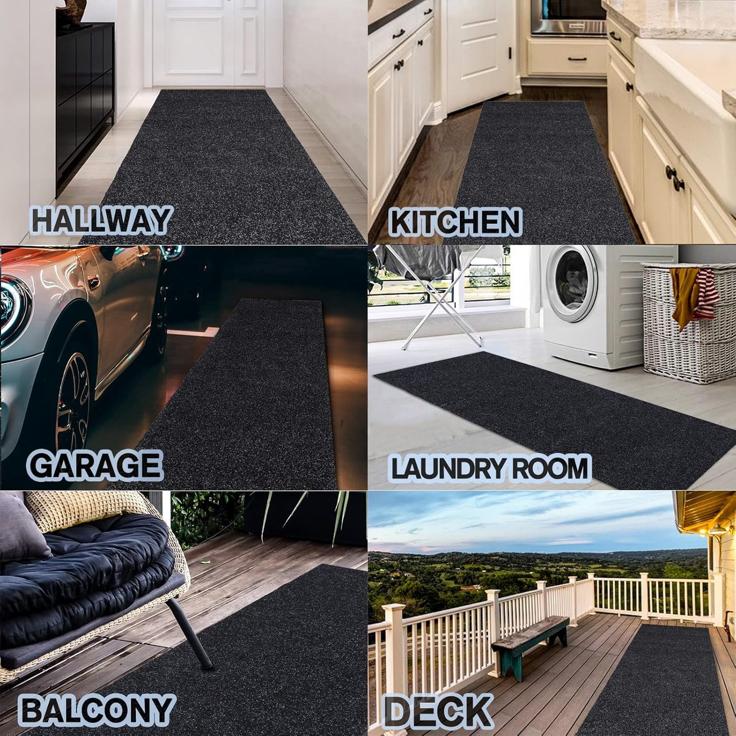 Custom Size Backed Non-Slip Area Rugs Runner, Easy Clean, Waterproof Runner Rugs for Hallway Entryway, Kitchen, Laundry, 3FT x 26FT, Black