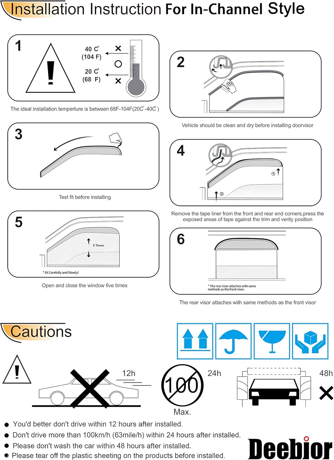 2pcs Side Window Deflectors Window Visors for Silverado/Sierra Sun/Rain Guard Visor
