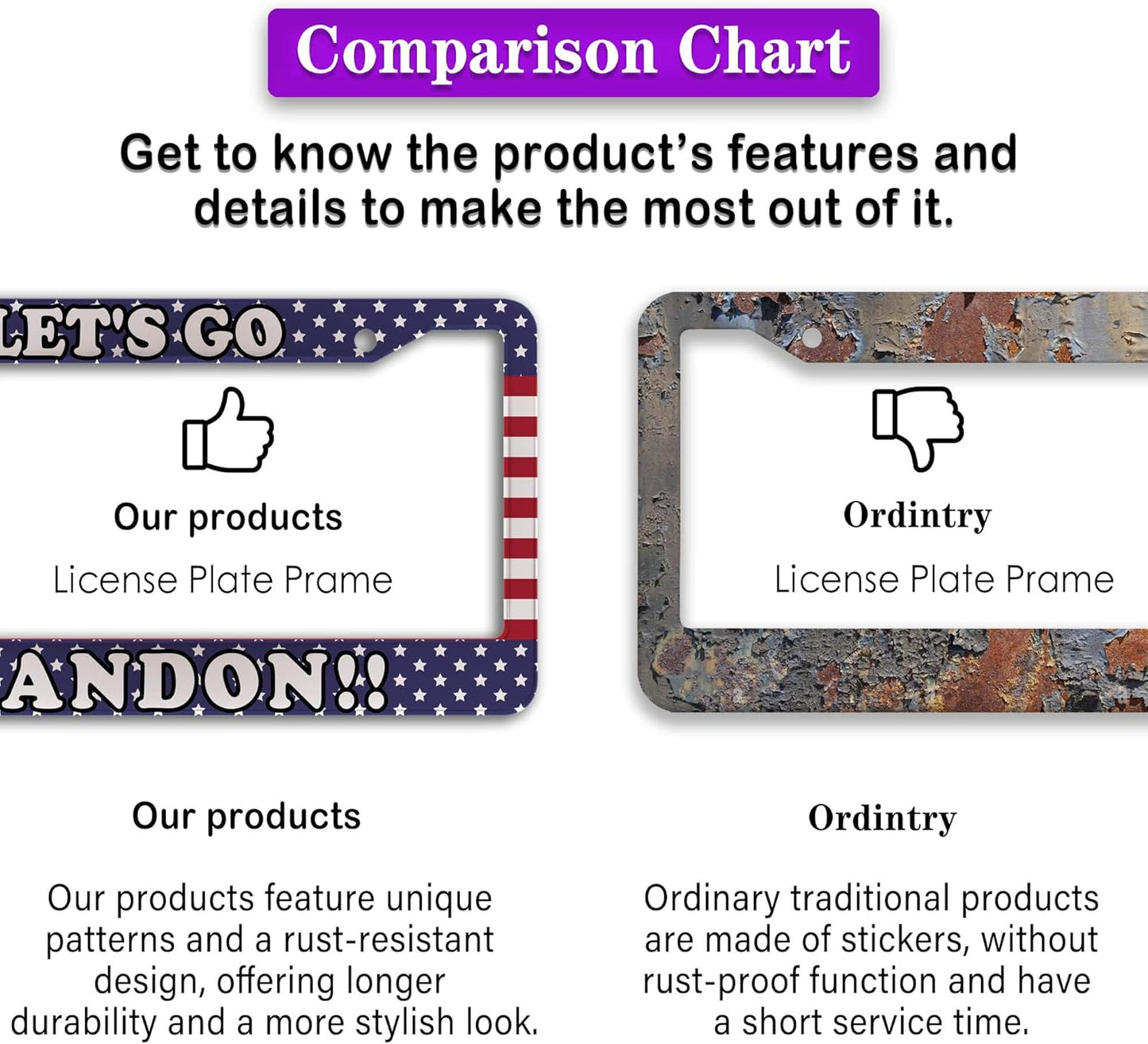 License Plate Frames for Women Multicolor License Plate Covers for Men Lets Go Brandon Universal Aluminum Car Accessory 2 Pack with Screw Covers Set