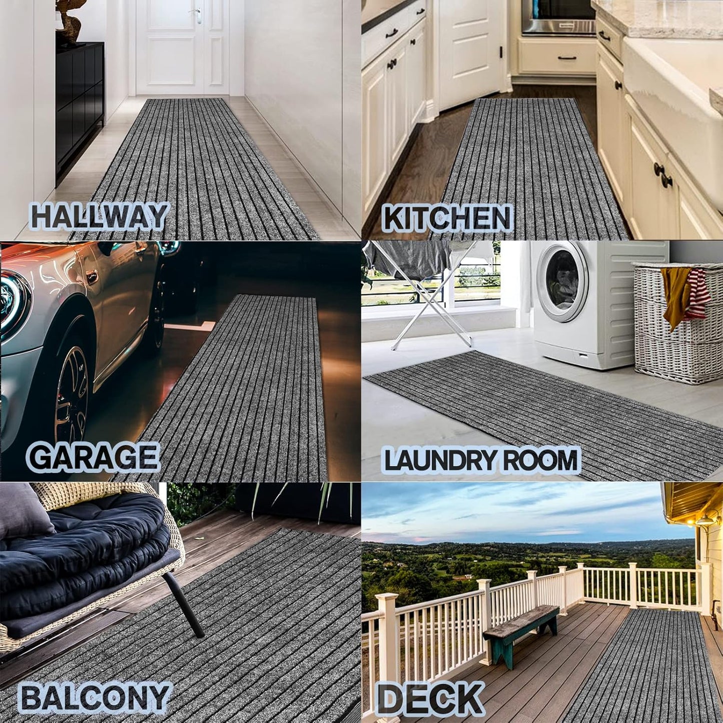 Custom Size Backed Non-Slip Area Rugs Runner, Easy Clean, Waterproof Runner Rugs for Hallway Entryway, Kitchen, Laundry, 4FT x 38FT, Gray Stripe