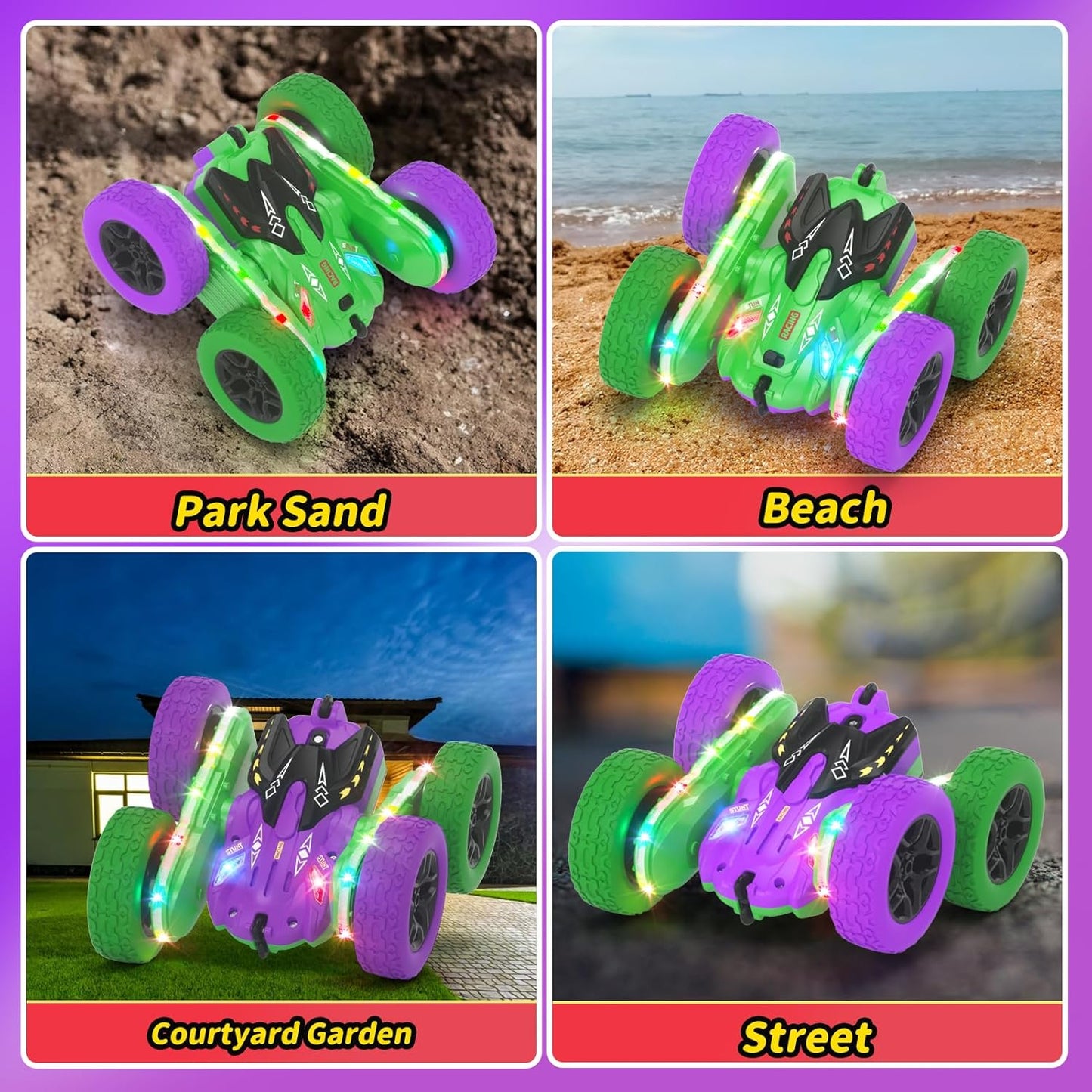 Remote Control Car, RC Cars, RC Stunt Car Toys with New Upgraded Strip Light & Headlight, RC Cars for Boy Girl Gifts with 2.4Ghz, 600mAh, 4WD, 90 Min Playtime, 360° Rotating, Double Sided