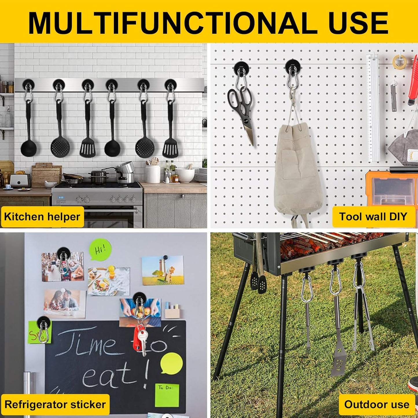 DIYMAG Magnetic Hooks, 70LBS Heavy Duty Neodymium Magnetics with Swivel Carabiner Hook,Great for Your Refrigerator and Other Magnetism Surfaces, Pack of 6