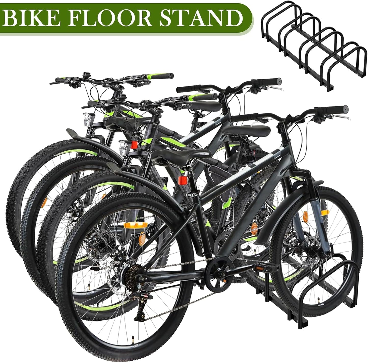 iCool Bikes Floor Bike Stand for 4 Bike, Bike Parking Rack Garage Bike Storage Indoor/Outdoor Stand, Max. Tire Width 2.15"