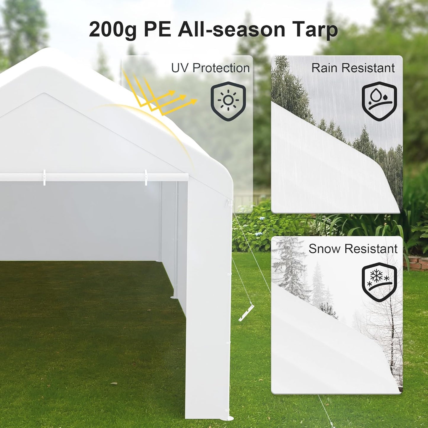Carport 10x20 Heavy Duty Portable Garage w/Removable Sidewalls & Roll-Up Door Car Canopy Party Tents Waterproof UV Resistant All Weather Car Port for Trucks,Boats (White)