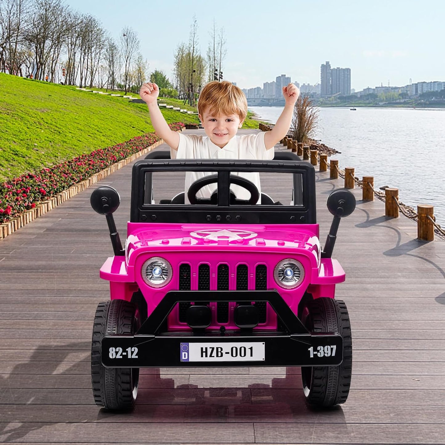 Ride On Car,12V Electric Car for Kids with Remote Control, MP3, LED Headlights, 2 Motors, Double Doors, Safety Belt, Ride On Toys for Boys Girls