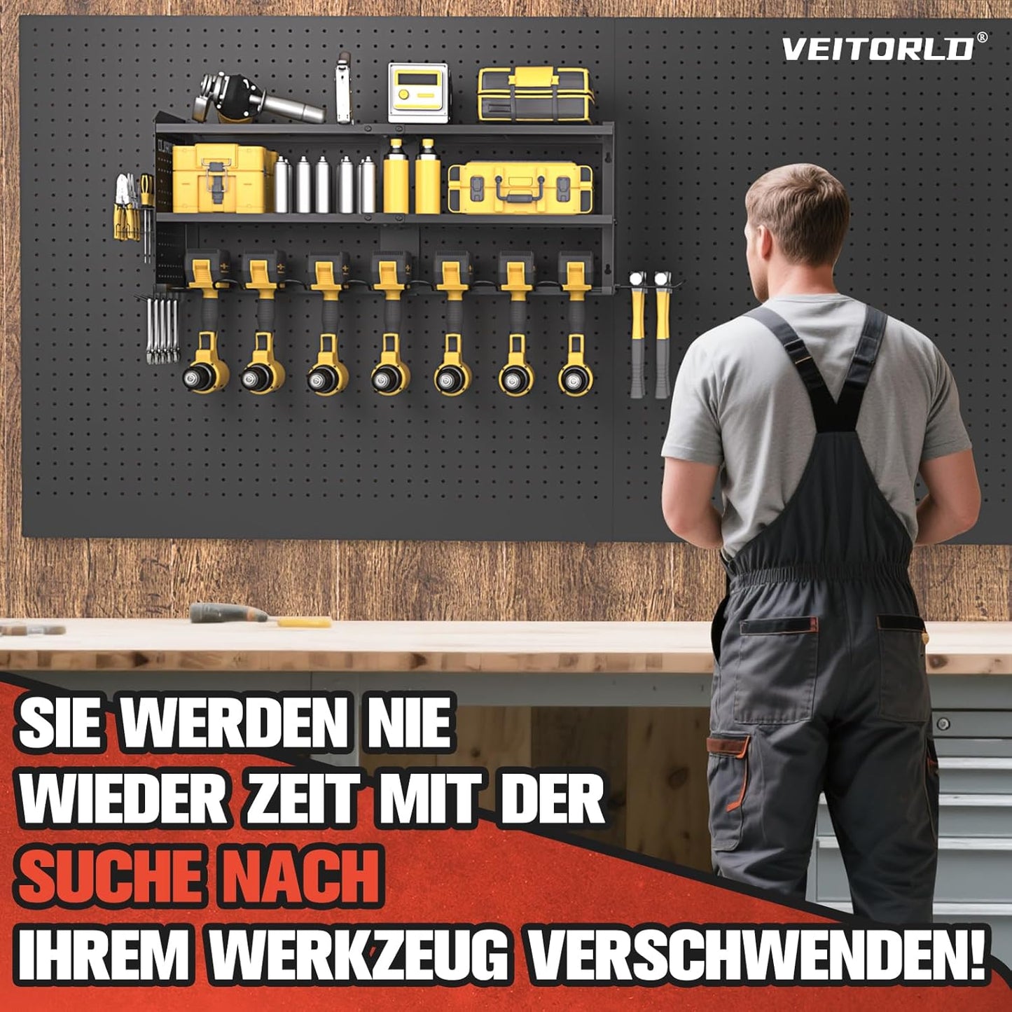 Large Power Tool Organizer Wall Mount, 3-Tier Heavy Duty Metal Loads 260 lbs, 7 Cordless Drill Holder Garage Tool Storage Rack, Utility Shelf for Workshop Shed Basement, Gifts for Men Dad Christmas