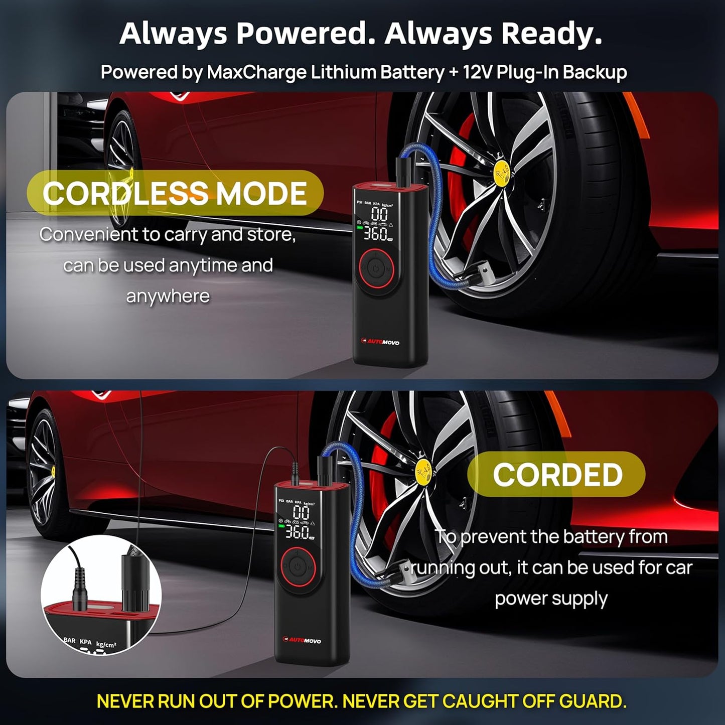 Tire Inflator Portable Air Compressor-3X Faster Inflation, 150PSI Air Pump for Car Tires with Digital Pressure Gauge/LED Light, Portable Tire Inflator for Car, Motorcycle, Bike, Ball