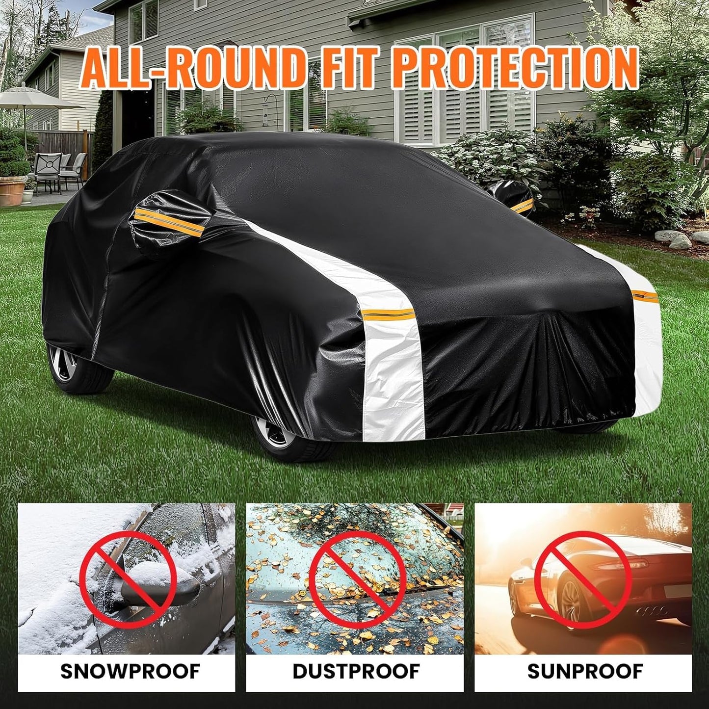 12-Layer Custom Fit Car Cover for Tesla Model 3 (2017-2025), Upgraded Waterproof All-Weather Full Exterior Cover with Door Zipper and Charging Port, for Snow Rain Dust and Sun UV Protection-Black.