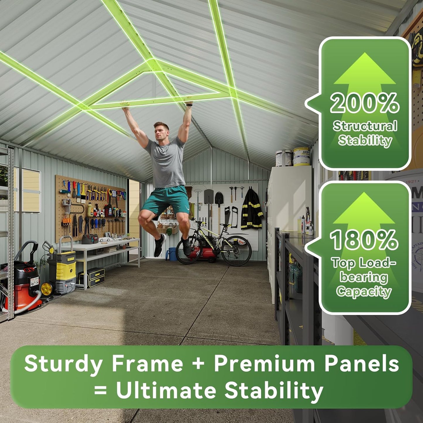 Aoxun 12x20x9.3 FT Shed Outdoor Metal Garage Shed 1700 CUFT Extra Large Storage Shed for Vehicles & Sundries 11" Snow Load Double-Door All-Weather Garden Shed (Brown)