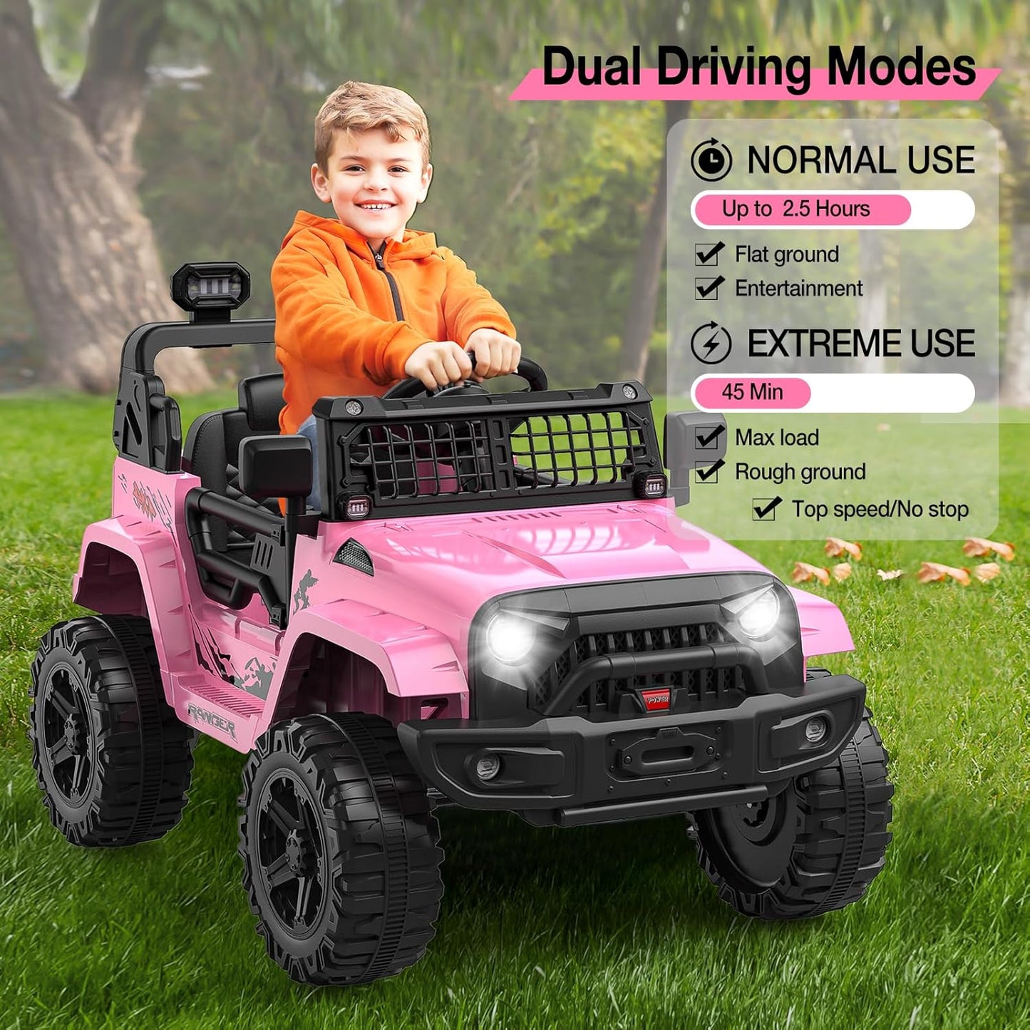12V Kids Electric Ride On Truck Car w/Parent Remote Control, Spring Suspension, LED Lights & AUX Port | Outdoor Ride Toy for Boys Girls