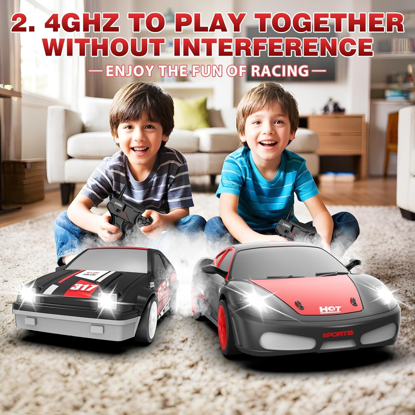 RC Drift Cars, 2.4Ghz 1:24 Remote Control Car 4WD High Speed Drifting RC Car with LED Light, Drift Tires and Two Batteries Racing Toy Cars for Kids Boys Girls Adults(Black)