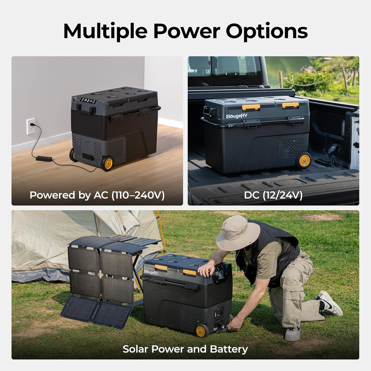 BougeRV 12 Volt Car Refrigerator, CRD2 61 Quart Portable Fridge Freezer with APP Control, -4℉ to 68℉ Dual Zone Compressor Electric Cooler 12/24V DC, 110~240V AC for Overlanding, Camping, RV, Truck