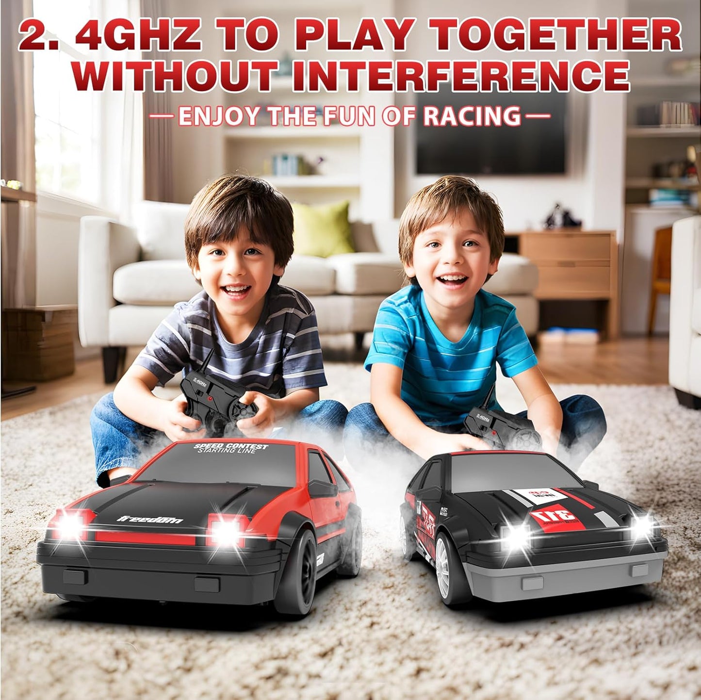 RC Drift Car, 1:24 Remote Control Cars 2.4GHz 4WD High Speed Drift RC Cars with LED Light and Dritfing Tires Racing Hobby Toy Car for Boys Girls Kids Adults (Red)