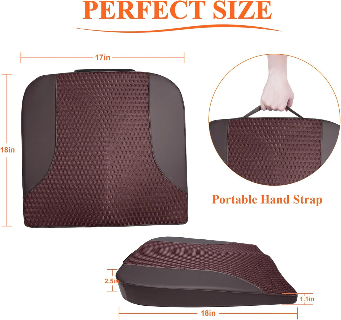 kingphenix Premium Car Seat Cushion, Memory Foam Driver Seat Cushion to Improve Driving View- Coccyx & Lower Back Pain Relief- Seat Cushion for Car, Truck, Office Chair (Brown Mesh Cloth)
