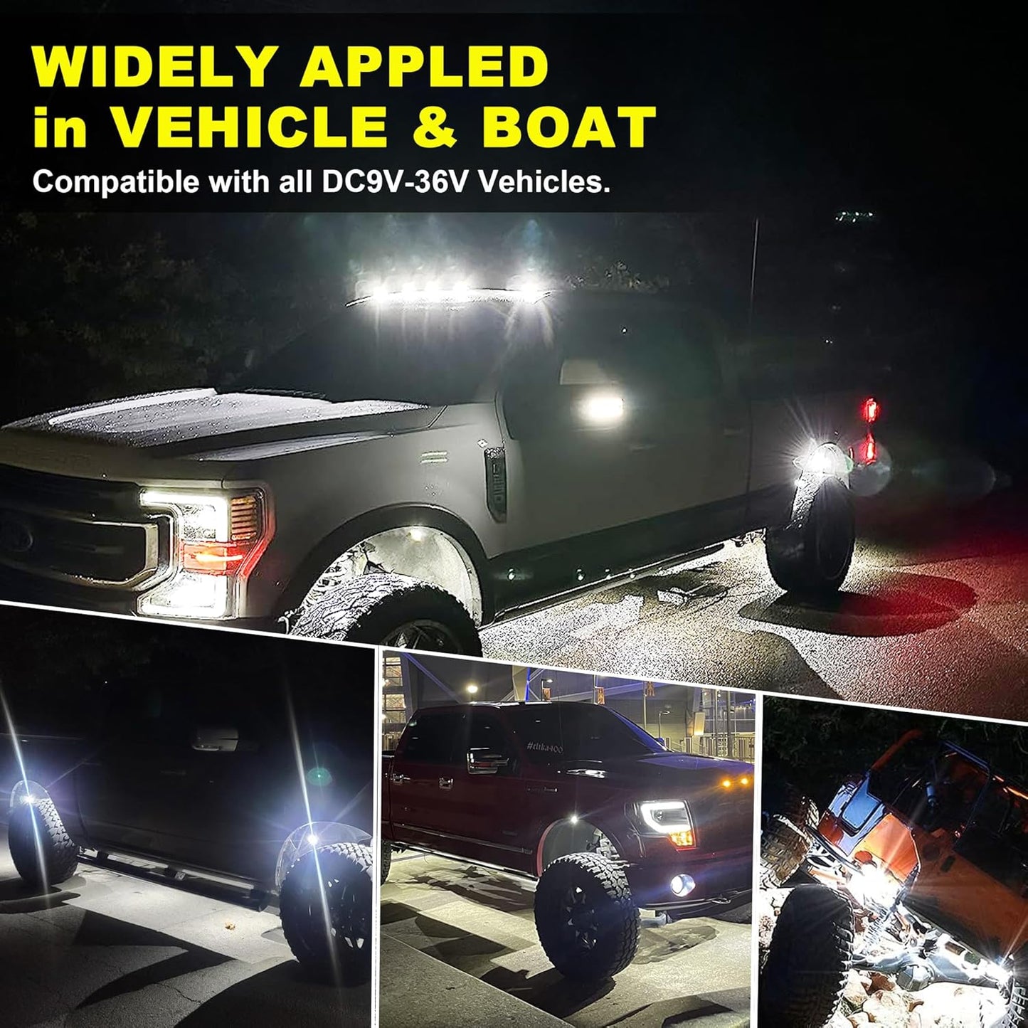 Nicoko 4Pods Pure White 72 Leds SMD Chips 72w High Power Rock Lights Super Bright White Offroad Car Boat Underglow Lights IP68 Waterproof for Truck SUV UTV ATV RZR