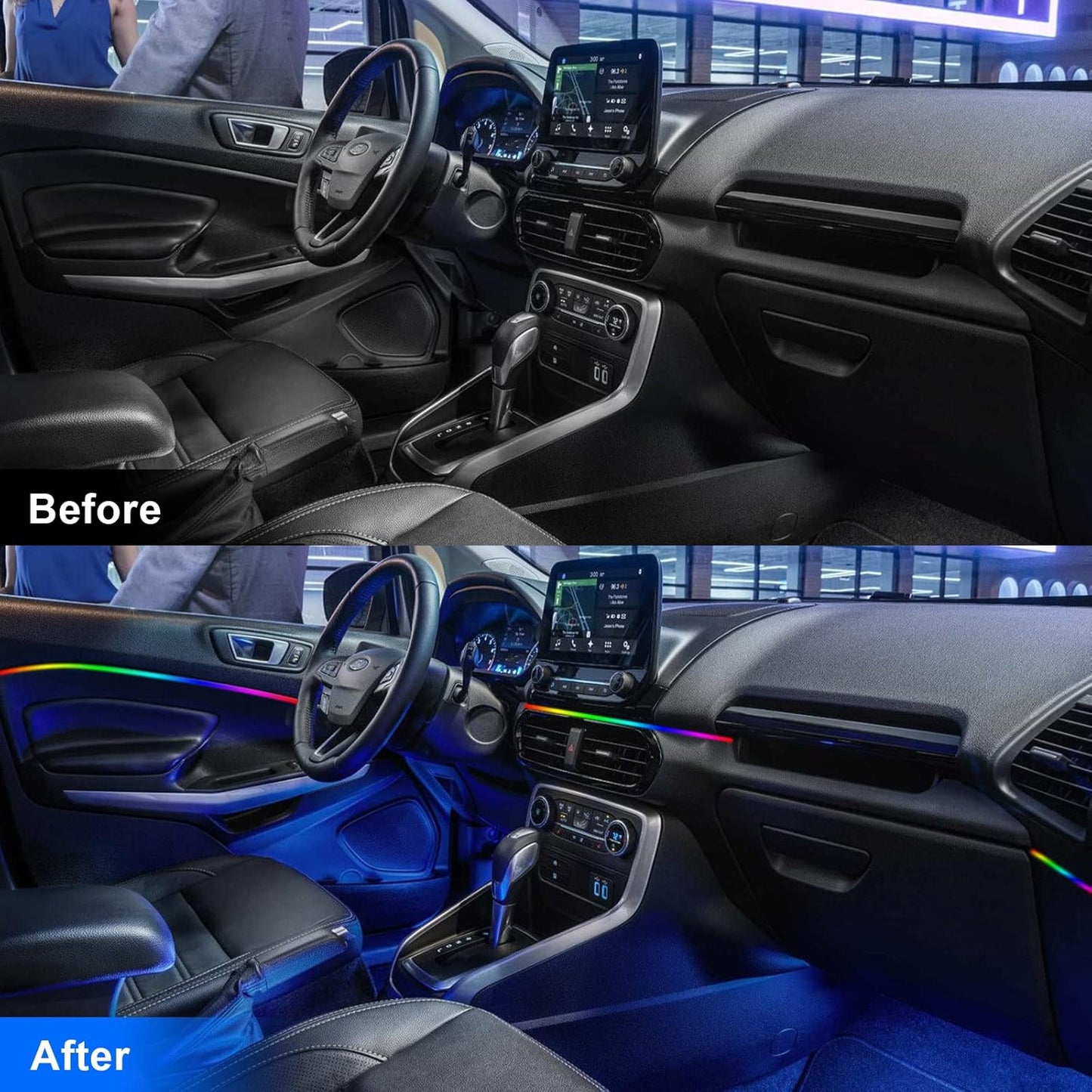Acrylic Interior Car LED Strip Light RGB Dreamcolor 10 in1 with Wireless APP, 175 inches 593 LED 16 Million Color Fiber Optic Automotive Ambient Light Kits Music Sync Sound Activated Car Neon Lights