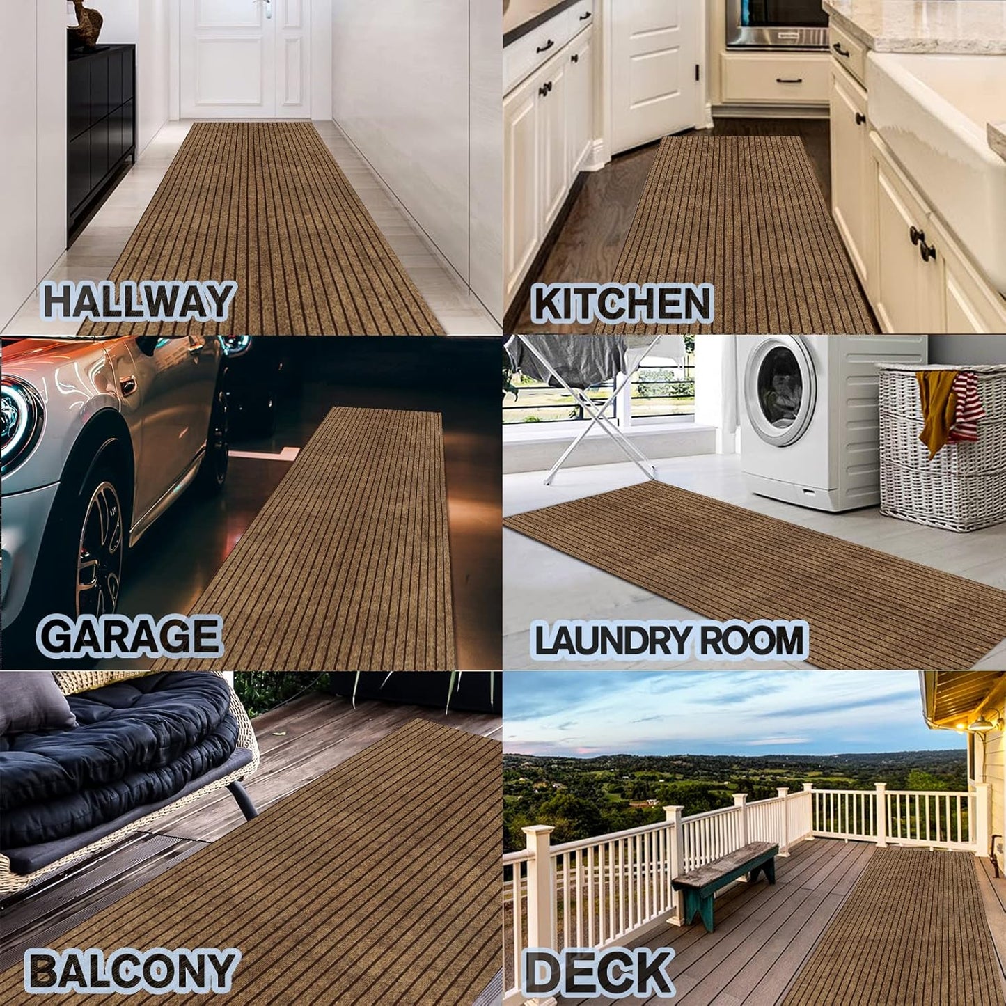 Custom Size Backed Non-Slip Area Rugs Runner, Easy Clean, Waterproof Runner Rugs for Hallway Entryway, Kitchen, Laundry, 4FT x 71FT, Brown Stripe