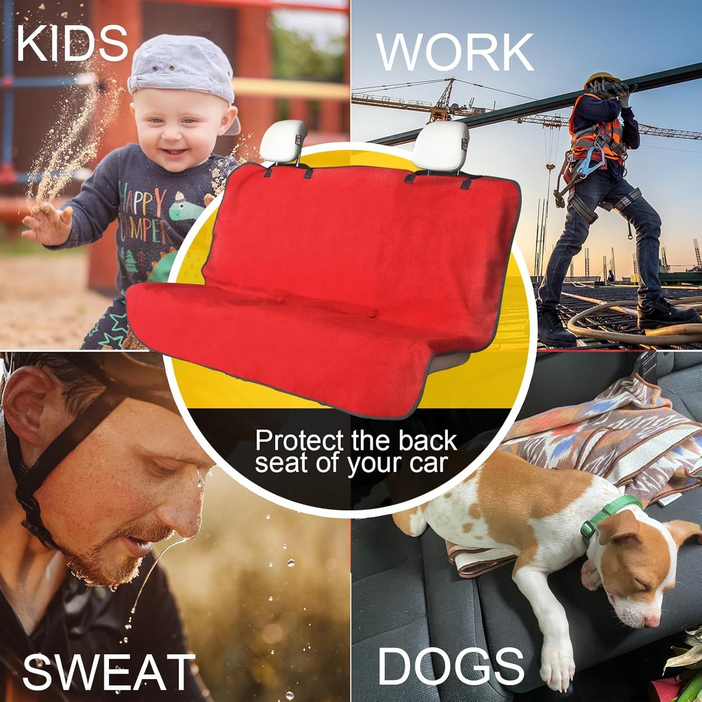 Back Seat Cover for Car Trucks Van SUV,Waterproof Rear Bench Towel Seat Covers for Dogs and Kids,Automotive Backseat Protector (Red)