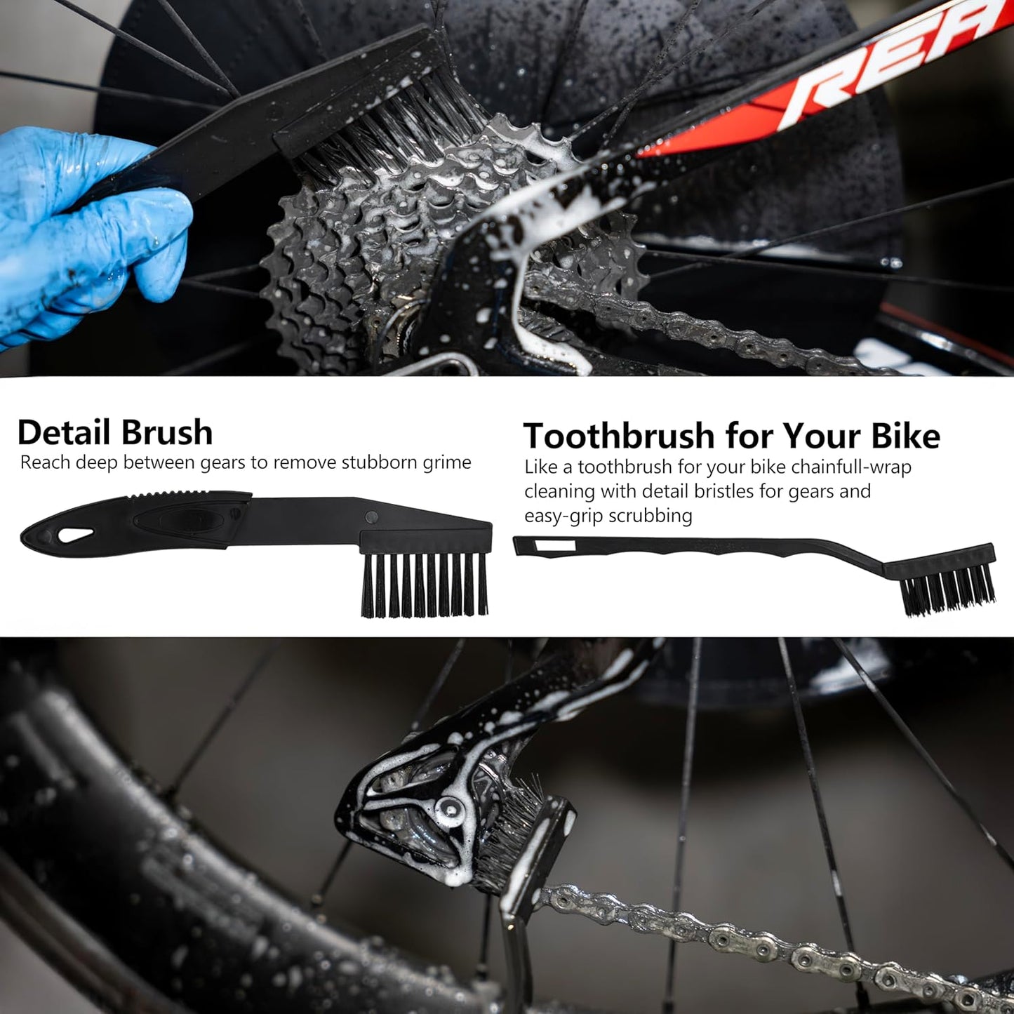 Thinvik Bike Lube and Cleaner Set with 500ml Chain Cleaner, 60ml Wet/Dry Lubricant and 4 Brush Tools for Cleaning Chains, Chainrings, Freewheel/Cassette