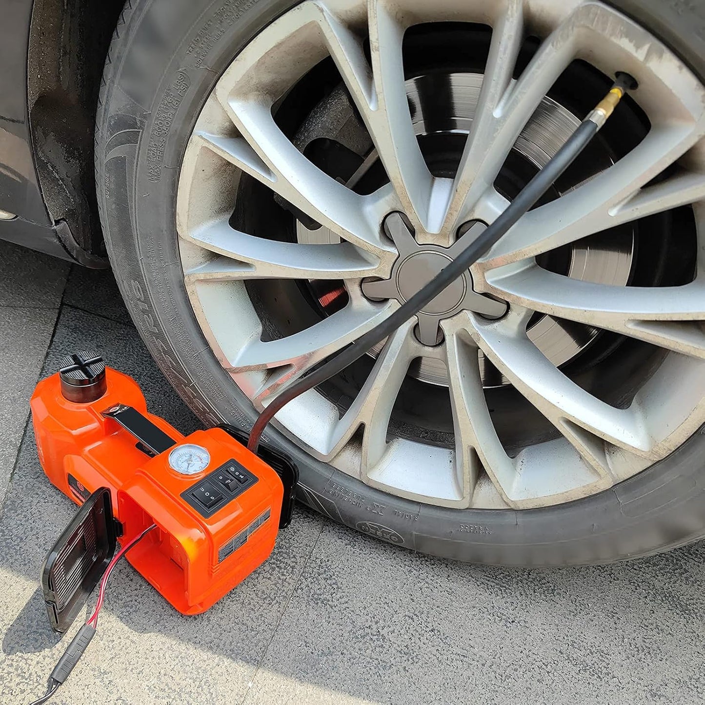 E-HEELP Electric Car Jack 5Ton 12V Kit Hydraulic (Lifting Range: 6.1~17.7 inch) with Inflator Electric Jack for Car SUV Sedan MPV Change Tires Garage Repair Emergency Kit