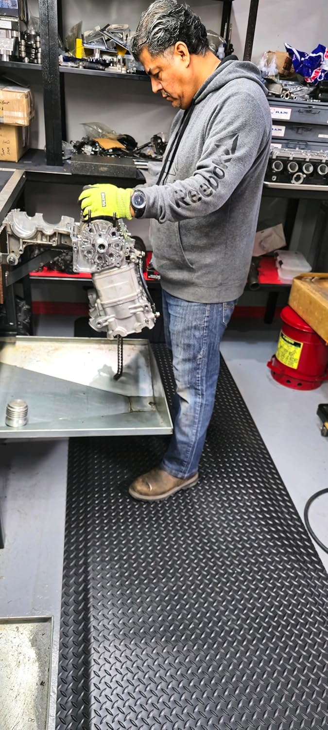 Rhino Mats, American Classic Diamond Anti-Fatigue Mats, Industrial Ergonomic Comfort Standing Mat for Work, Home, Garage, Office, Kitchen or Anywhere (Black 1" Thick, 4 FT. x 20 FT.)