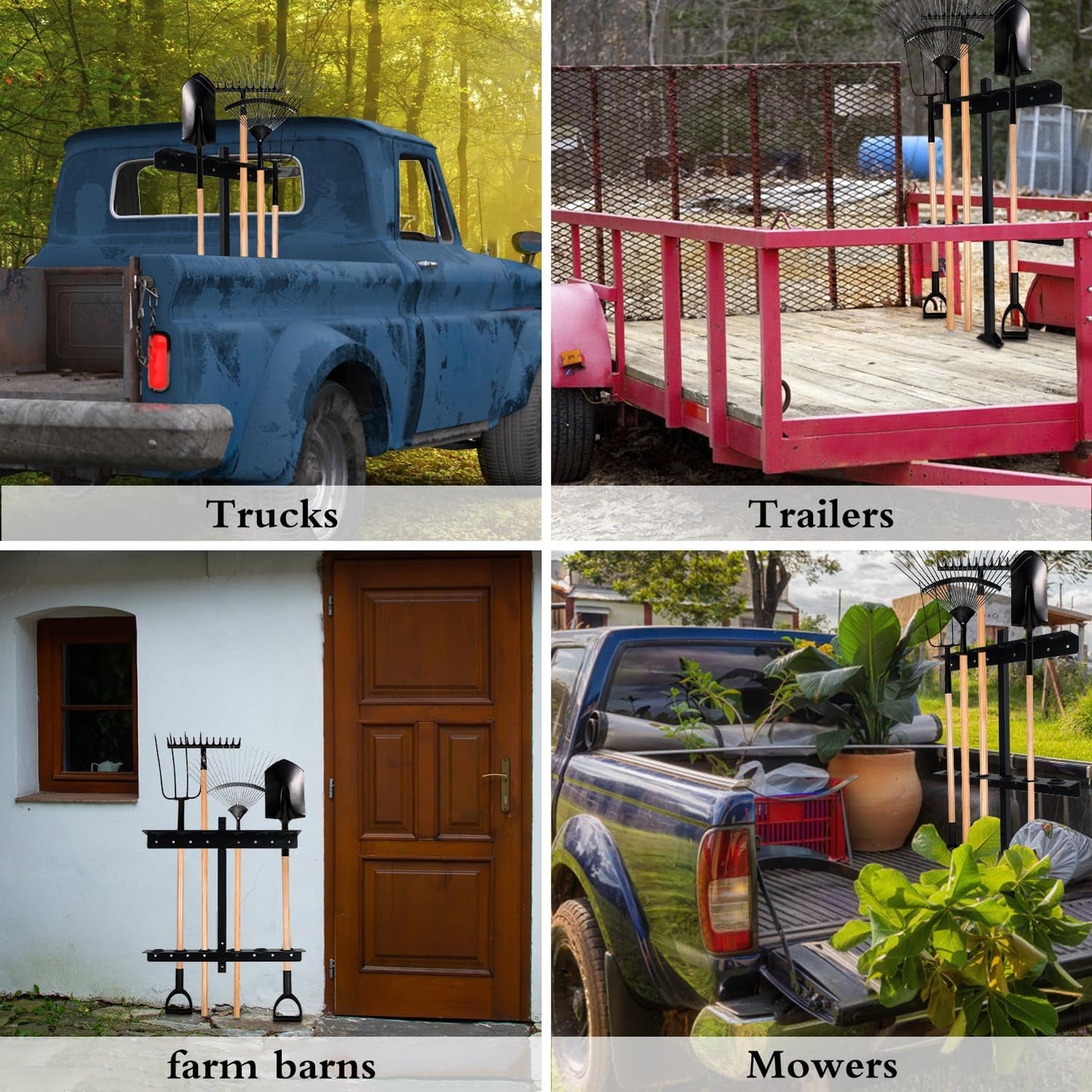 Trailer Racks for Lawn Equipment, Trailer Tool Rack Shovel Holder for Shovels, Rakes, Hoes, Landscape Hand Tool Rack for Open Trailers, Lawncare Trailer Accessories, with 6 Tool Holes&Rubber Grommets