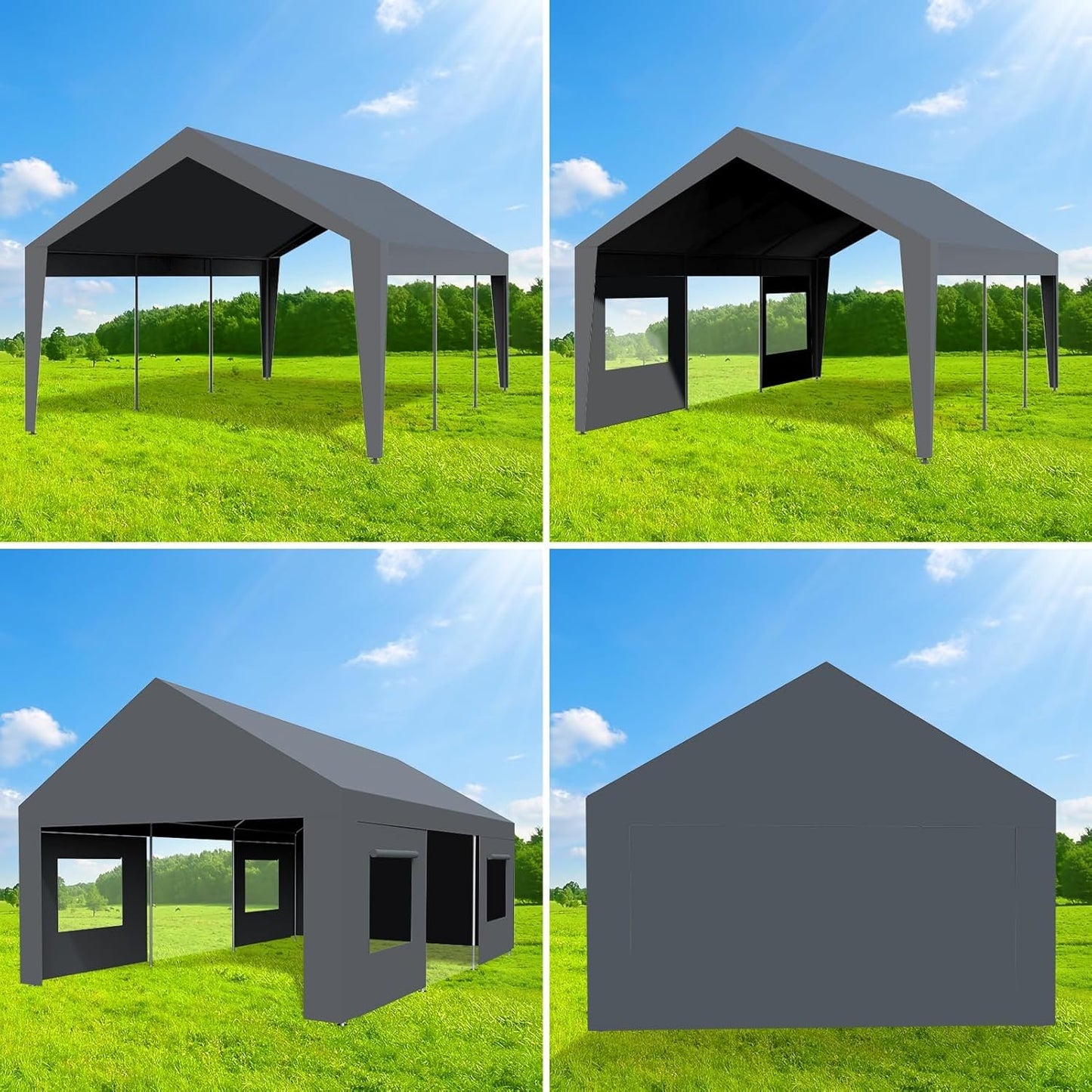 13x20 FT Heavy Duty Carport, Oversized Portable Garage with 4 Doors & 4 Windows, Reinforced Frame, All Weather Protection Outdoor Shelter Canopy for Cars, Boats, Trucks, BBQ and Outdoor Gatherings