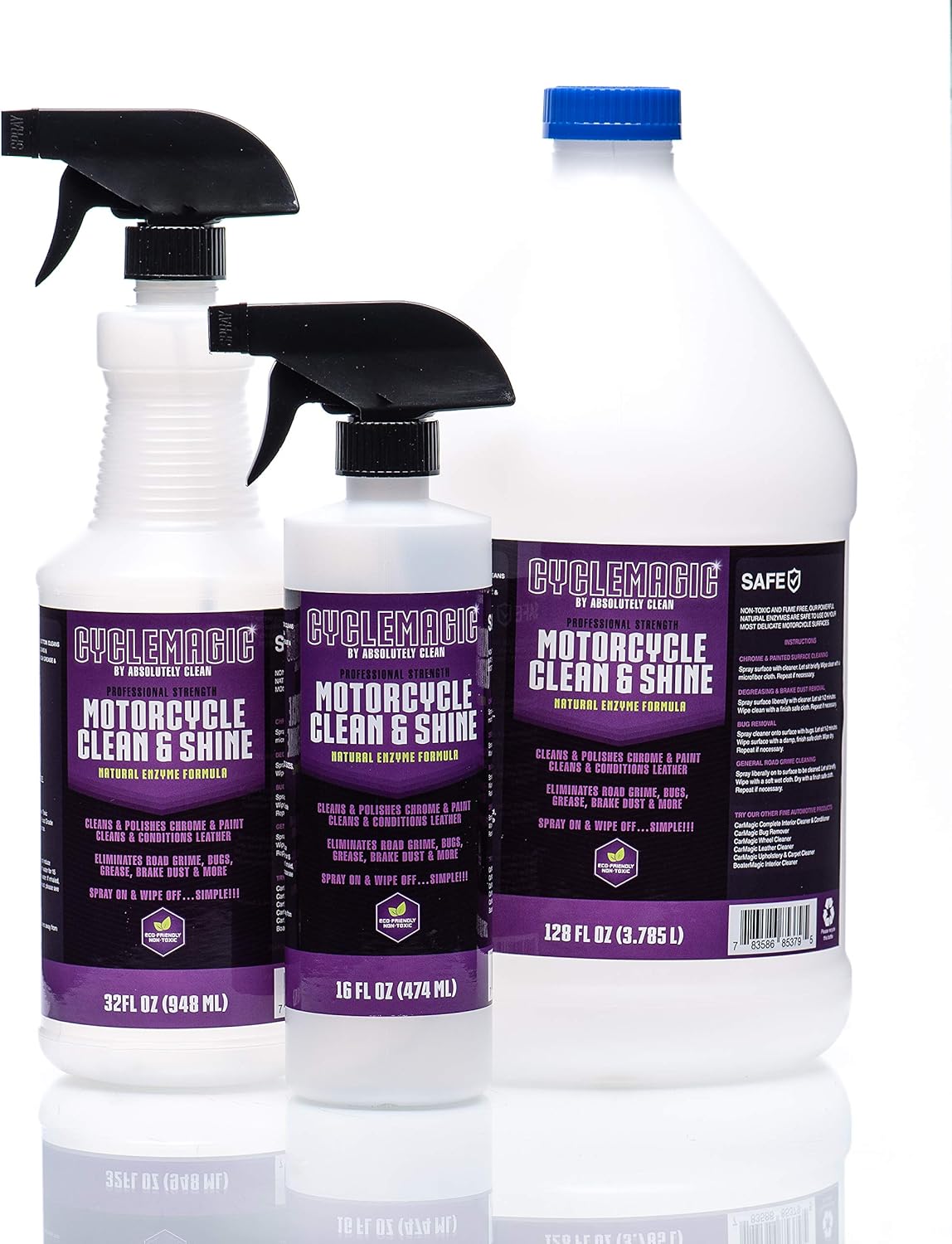 CycleMagic Motorcycle Clean and Shine Motorcycle Cleaner & Conditioner, Chrome Cleaner, Leather Cleaner, Paint | Eliminates Grime, Brake Cleaner, Dirt & Debris | (16oz Spray Bottle 2pack (Save 25%))