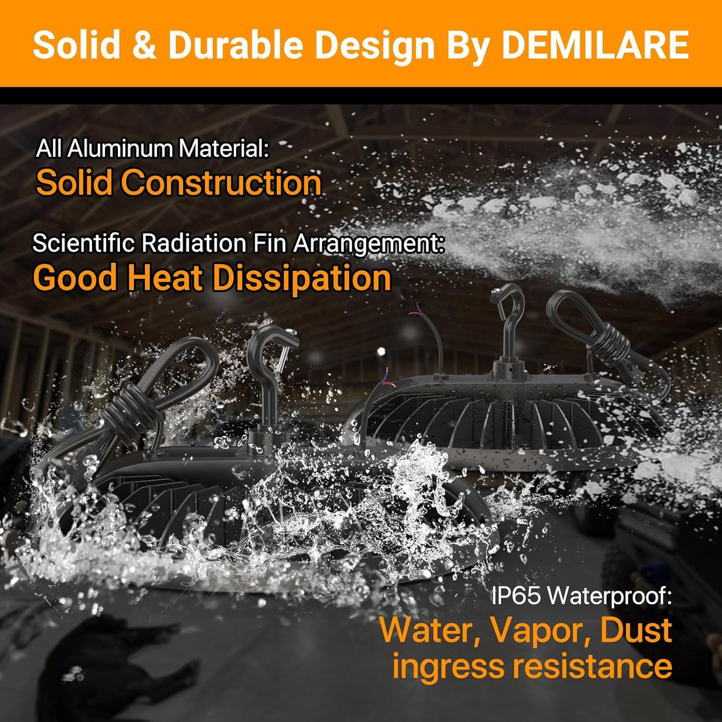 4 Pack Led High Bay Light 250W, 37500 lm High Bay Led Shop Lights 5000K with US Plug, Commercial Light Fixture for Workshop, Garage, Warehouse