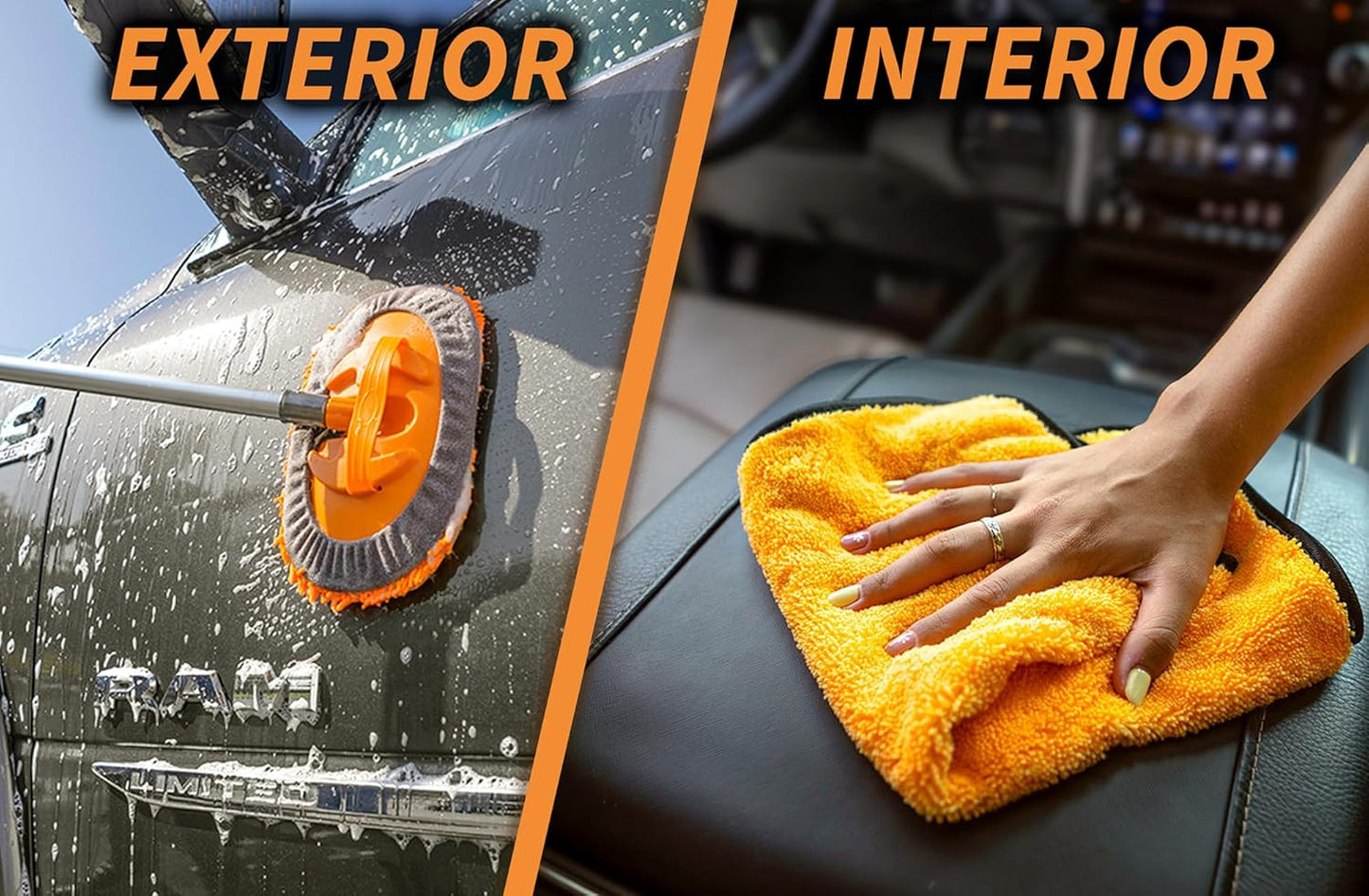 Car & RV Wash Brush Kit 48-144״ Long Extendable Handle Car, RV, Truck Washing Kit with Extension Pole - Microfiber Car Mop, Soft Washing Brush, Window Squeegee, Mitt, The Ultimate RV-Wash Cleaning Kit