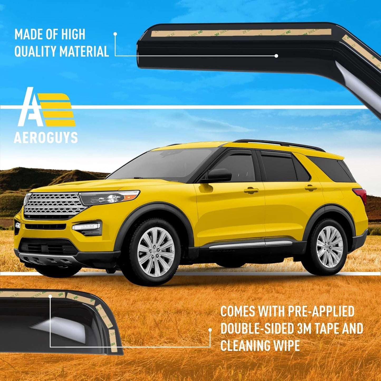 Extra Durable Window Deflectors in-Channel Window Visors Rain Guards Fit for Ford Explorer 2020-2025, Sun Visors, Wind Vent for Shades, Exterior Car Accessories - 4 pcs. AG0902