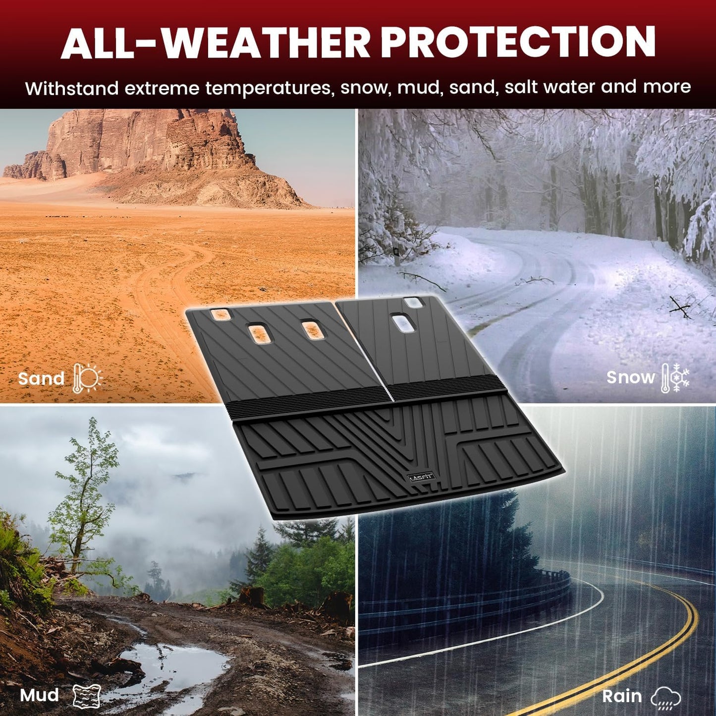 LASFIT Trunk Mat with Backrest Mat for Honda Pilot 2016-2023 2024 2025, All Weather TPE Custom Fit Pilot Cargo Mat Cargo Liner Cargo Tray Trunk Liner Trunk Tray with Seatback Cover, Black