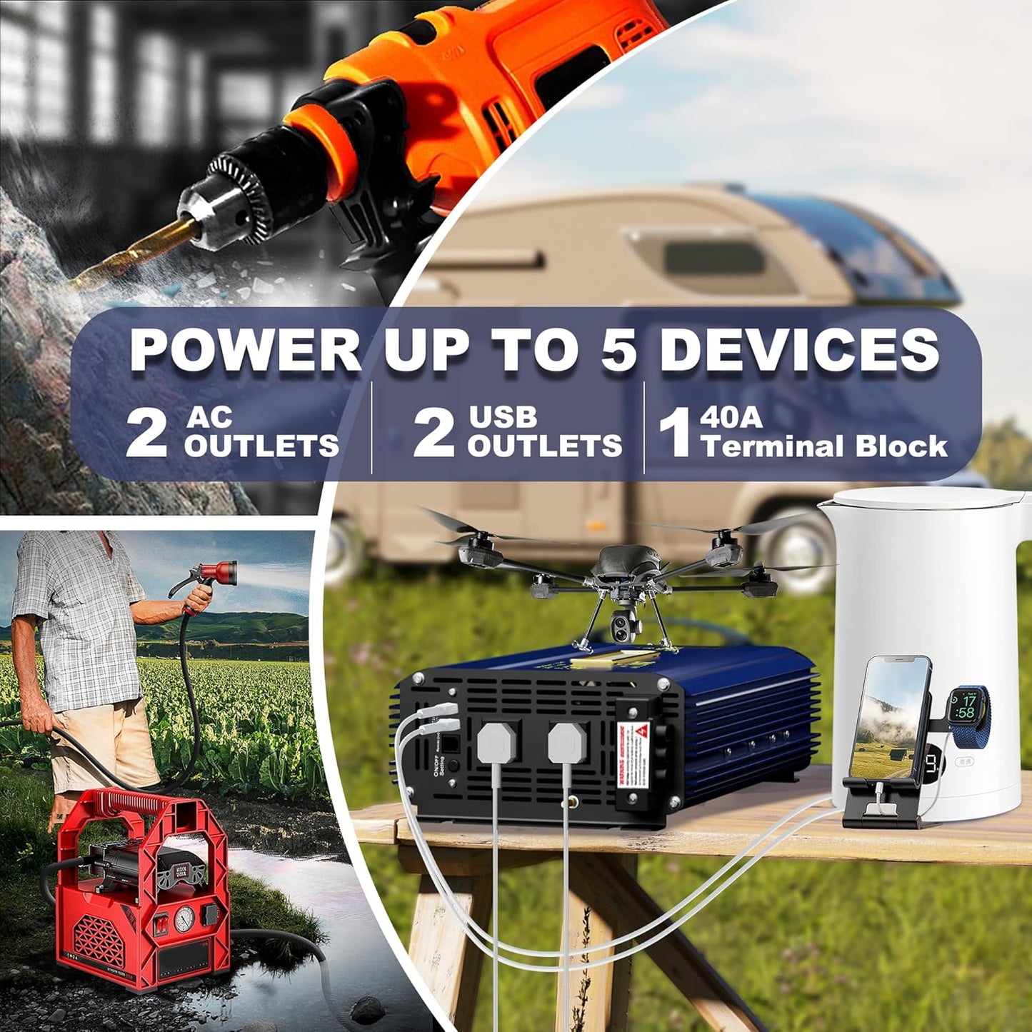 Power Inverter 2000Watt Pure Sine Wave Inverter 12V to 110V 120V AC 4100W Surge Peak Power for 2 Seconds Builtin UL Fuses PD36W USB-C,Compatible with Lithium Battery Starlink for Car Off-Grid Solar RV