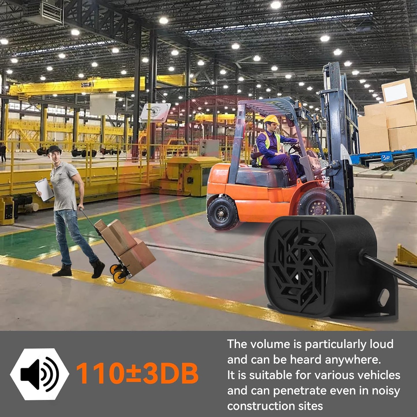 835 Back-up Alarm 12V-48V 110dB IP67 Waterproof Dust-Proof Reversing Warning Alarm with Super Loud Beeper Tone for Truck Van Forklift Car Lorry Agricultural Vehicles