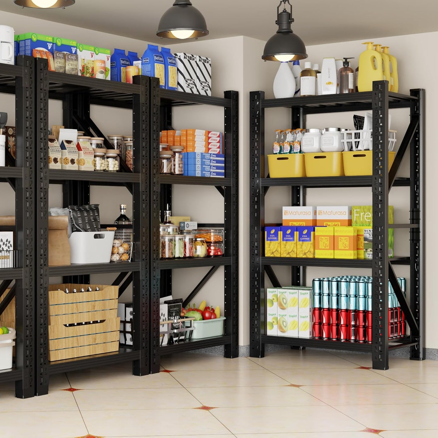 3000LBS Garage Shelving 32" W Garage Shelving Heavy Duty 4-Tier Metal Storage Shelves Adjustable Shelf Unit Storage Rack for Basement Supermarket Warehouse 32" W x 20" D x 63" H Black