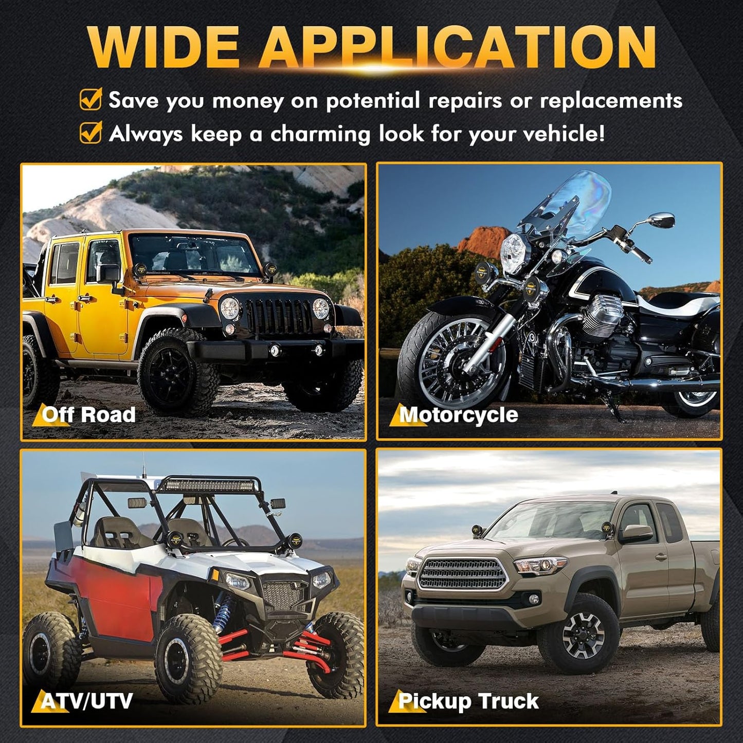 Auxbeam C4 Series 4 Inch Black Protective Light Covers, Round Offroad LED Pods Lens Cap, On Road & Off Road, Polycarbonate Plastic, Snap-On Design, 2 Packs