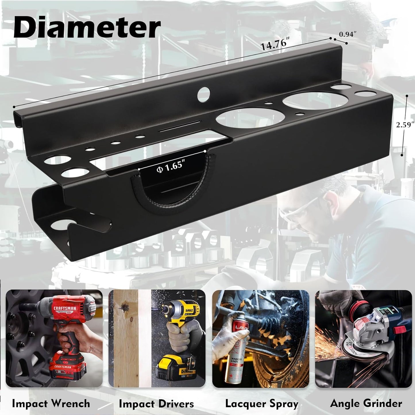 MUTUACTOR Power Tool Organizer,Heavy Duty Drill Driver Angle Grinder Holder,Quick Access Impact Drill Holder Tool Rack Utility for Rolling Tools Chest Utility Storage Carts