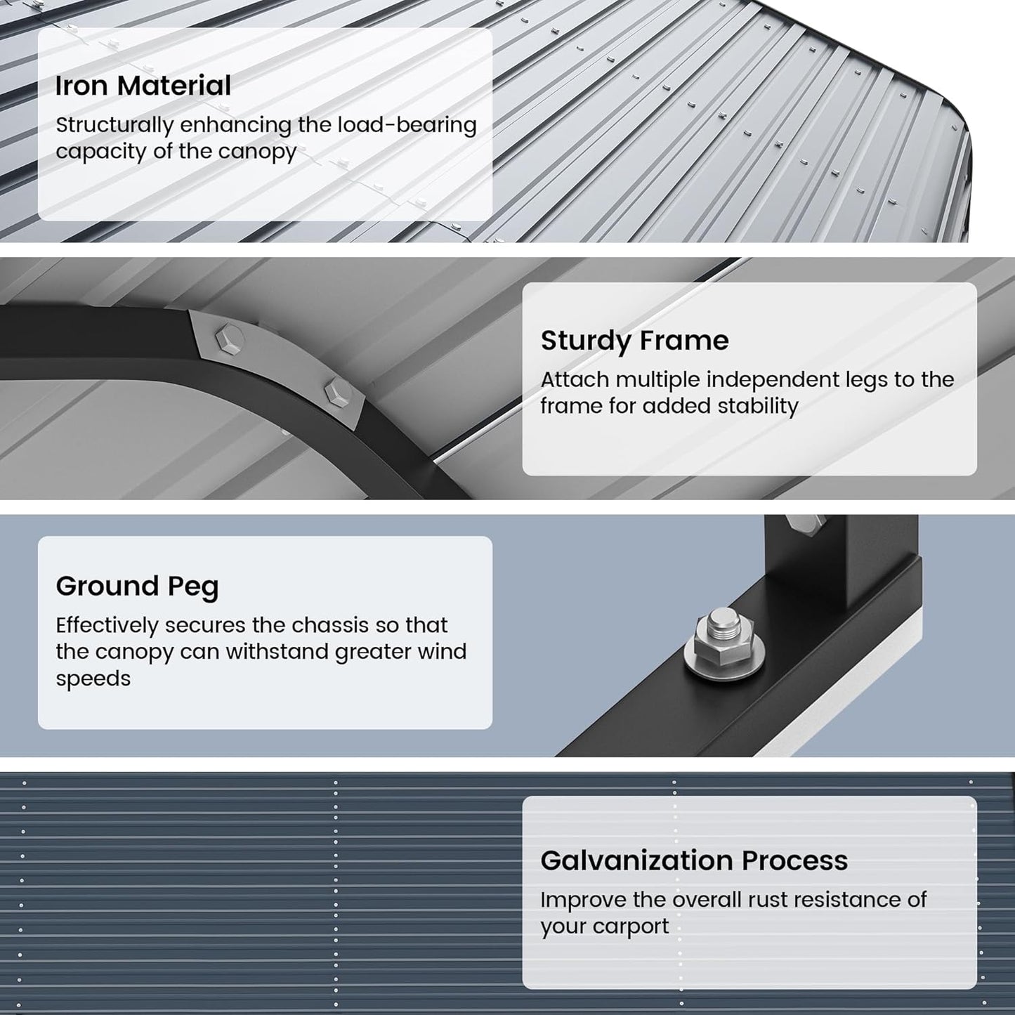 10'x15' Heavy Duty Metal Carport, Outdoor Garage Car Shelter Shade with Heavier Frame, Galvanized Roof for Car and Boats, Grey
