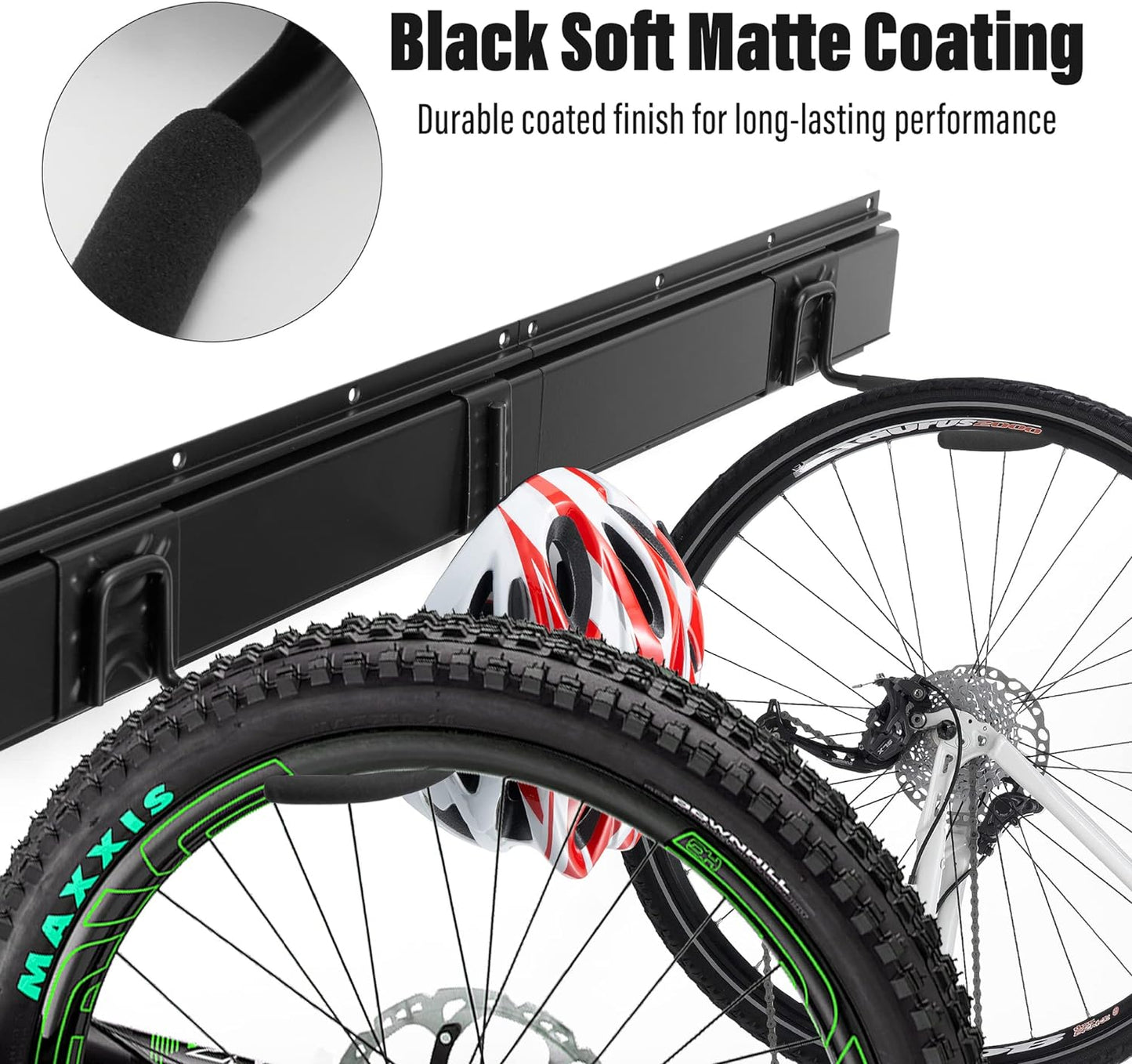 Sinoer Bike Storage Rack 6 Bike Wall Storage Rack and 3 Helmets, Heavy Duty Powder Coated Steel, Bike Rack Holds up to 66lbsfor Mountain Bikes, Multiple Bicycles,Road Bikes