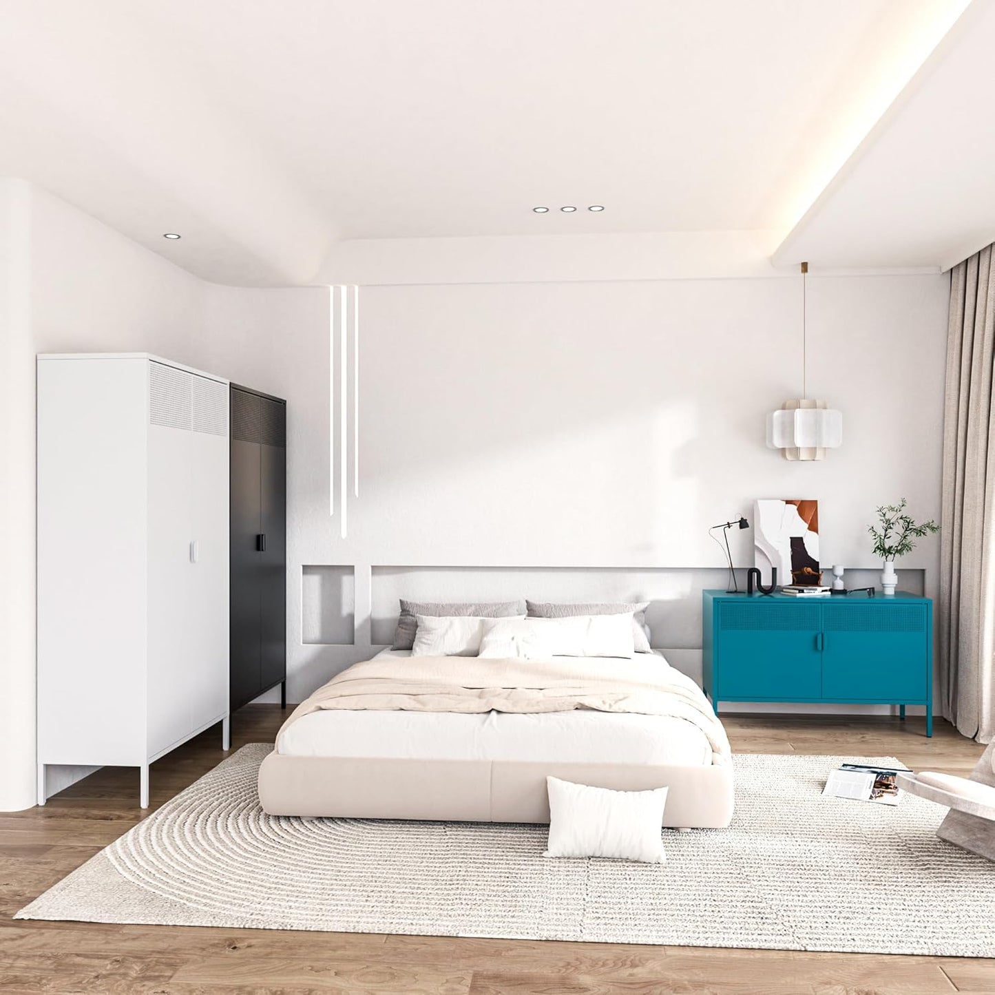 2 Door Storage Sideboard, Metal Storage Cabinet with 2 Adjustable Shelf,Multipurpose Metal Accent Cabinet for Office Home,Music Studio (Peacock Blue, 25''H)