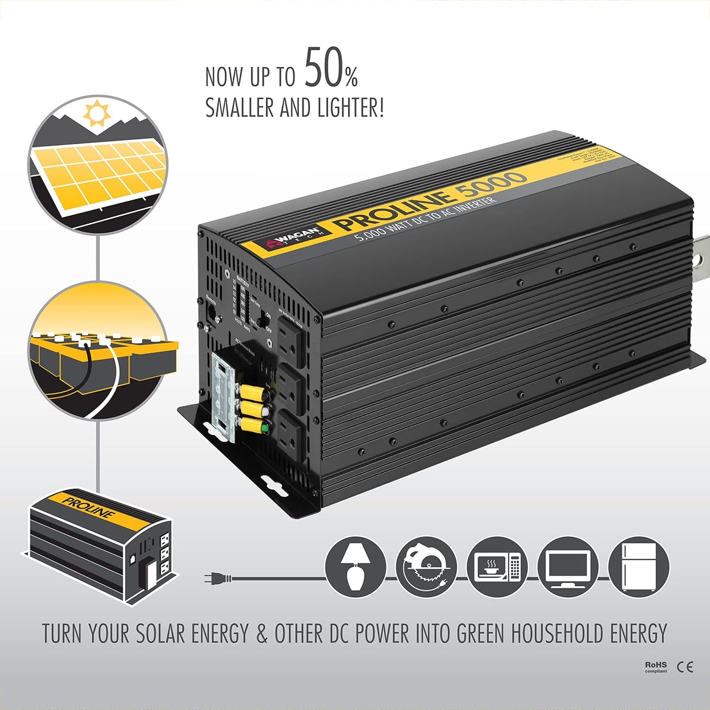 Wagan EL3748 12V 10000 Watt Power Inverter with Remote Control 20000 Watt Surge Peak Proline 12 Volt Power Converter for Home RV Camping Van Life Off Grid