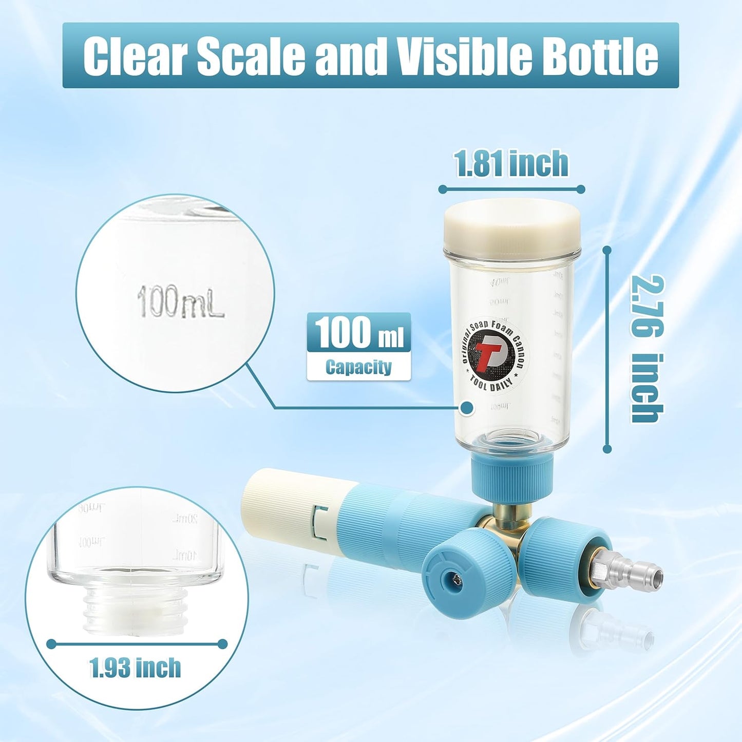 Tool Daily Foam Cannon with Dual Connector Accessory, Original Soap Cannon for Pressure Washer, 5 Power Washer Nozzle Tips, 1/4 Inch Quick Connect