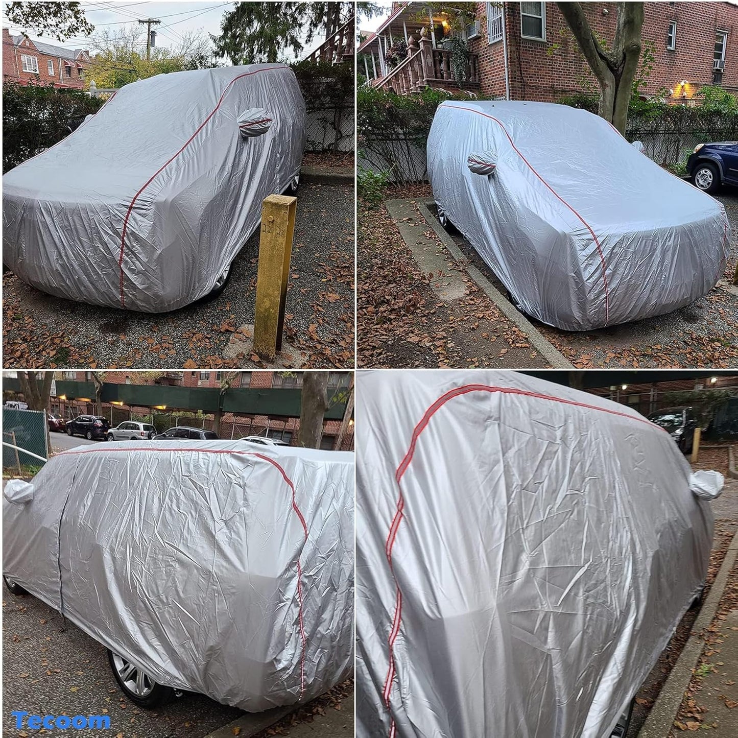 Tecoom Hard Shell Breathable Material Door Shape Zipper Design Waterproof UV-Proof Windproof Car Cover for All Weather Indoor Outdoor Fit 191-205 Inches SUV