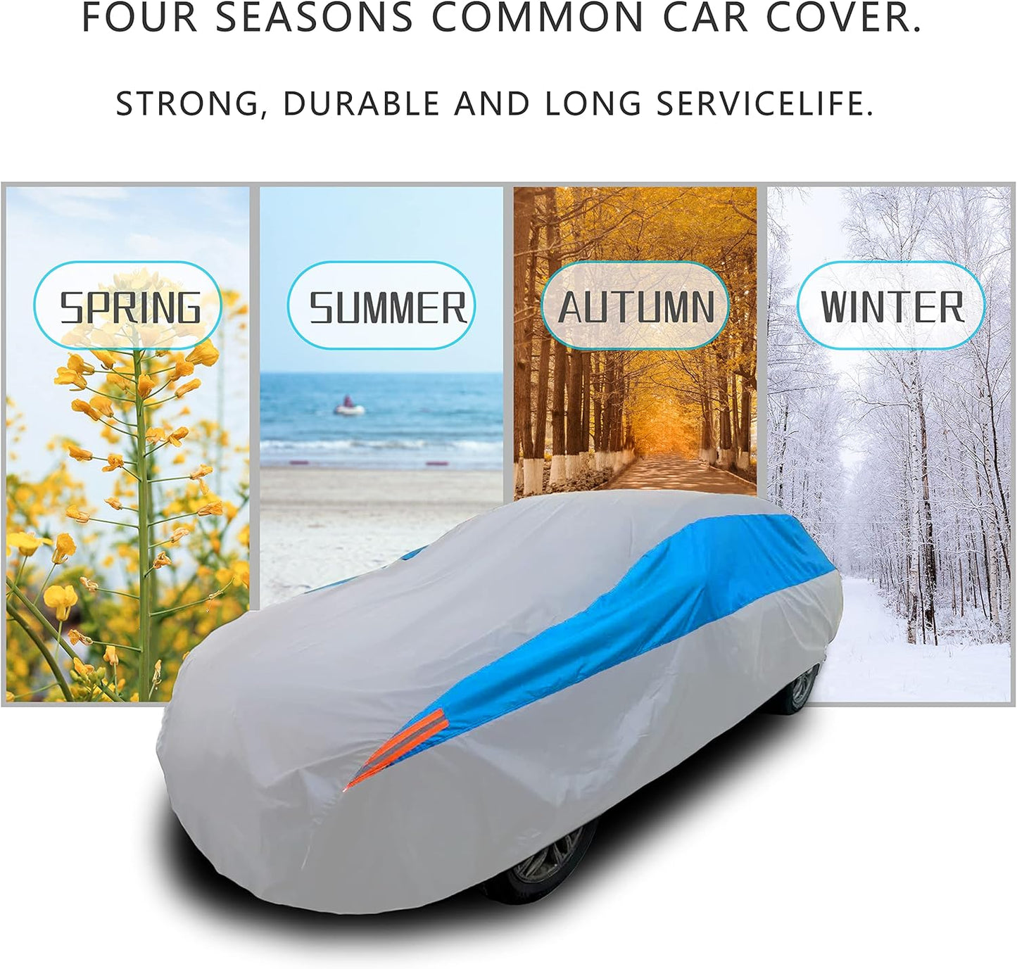 MORNYRAY Waterproof Car Cover All Weather Snowproof UV Protection Windproof Outdoor Full car Cover, Universal Fit for Sedan (Silvery, A0-Fit Sedan Length(Up to 153 inch)